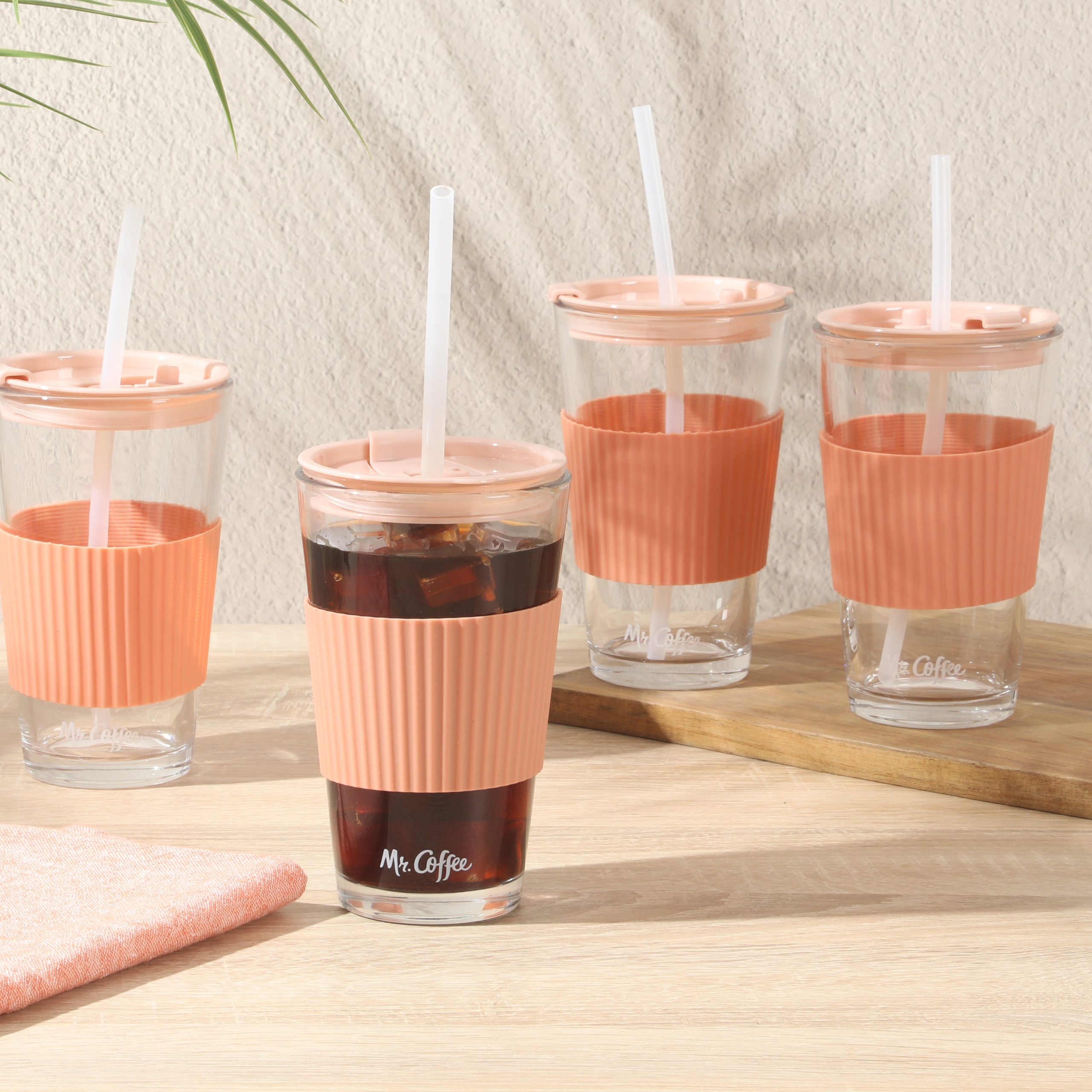 Mr. Coffee Sip Savvy 4-Pack 15oz Glass Tumblers with Lids and Straws – Reusable Iced Coffee Cups – Dishwasher Safe – To-Go Drinkware Water Glasses - Image 7