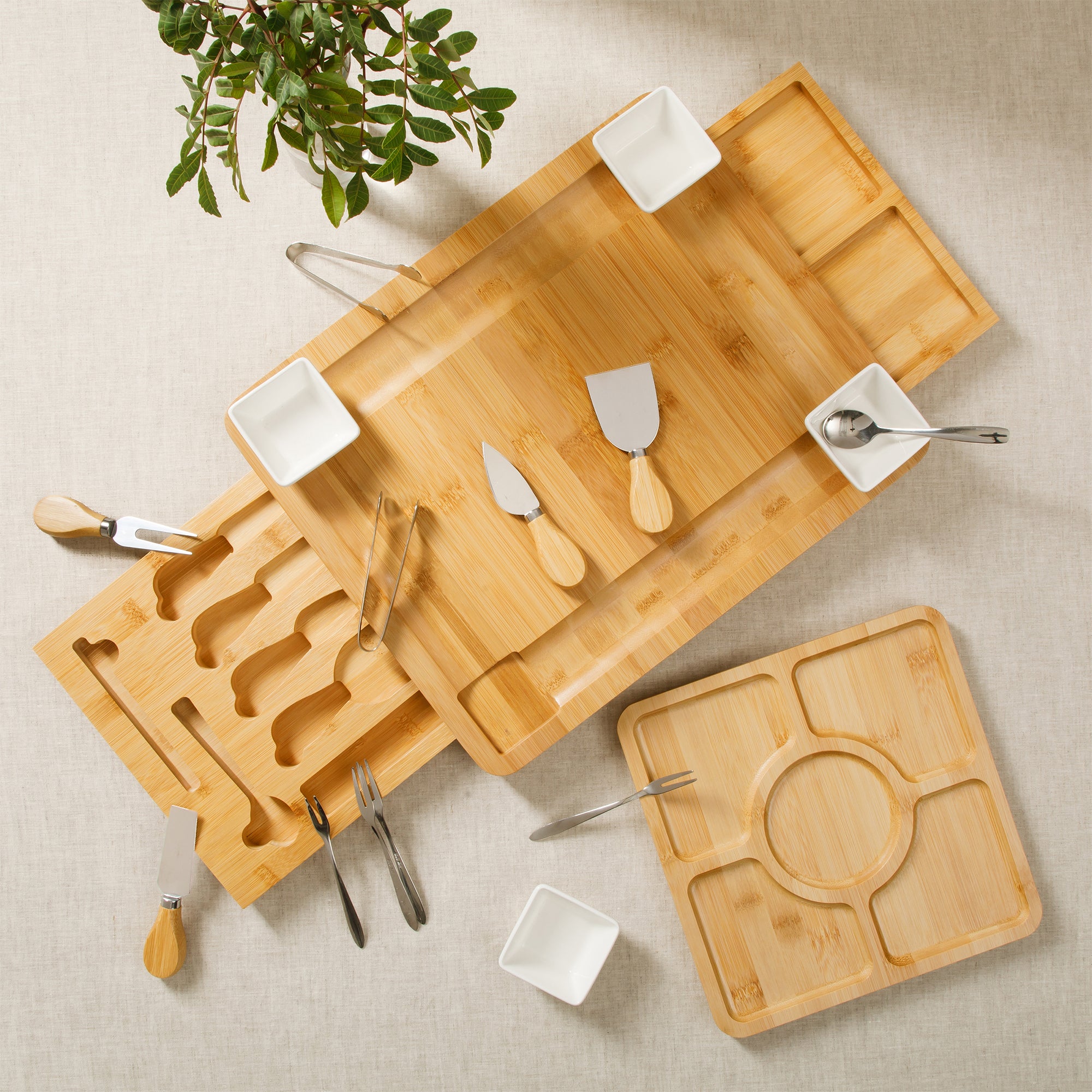 Gibson Home Rustic Inspirations 18-Piece Bamboo Charcuterie Board Set for Serving – Large Cheese & Fruit Tray with Hidden Drawer, Ceramic Bowls, Utensils – Gift for Entertaining, Housewarming, Holidays - Image 8