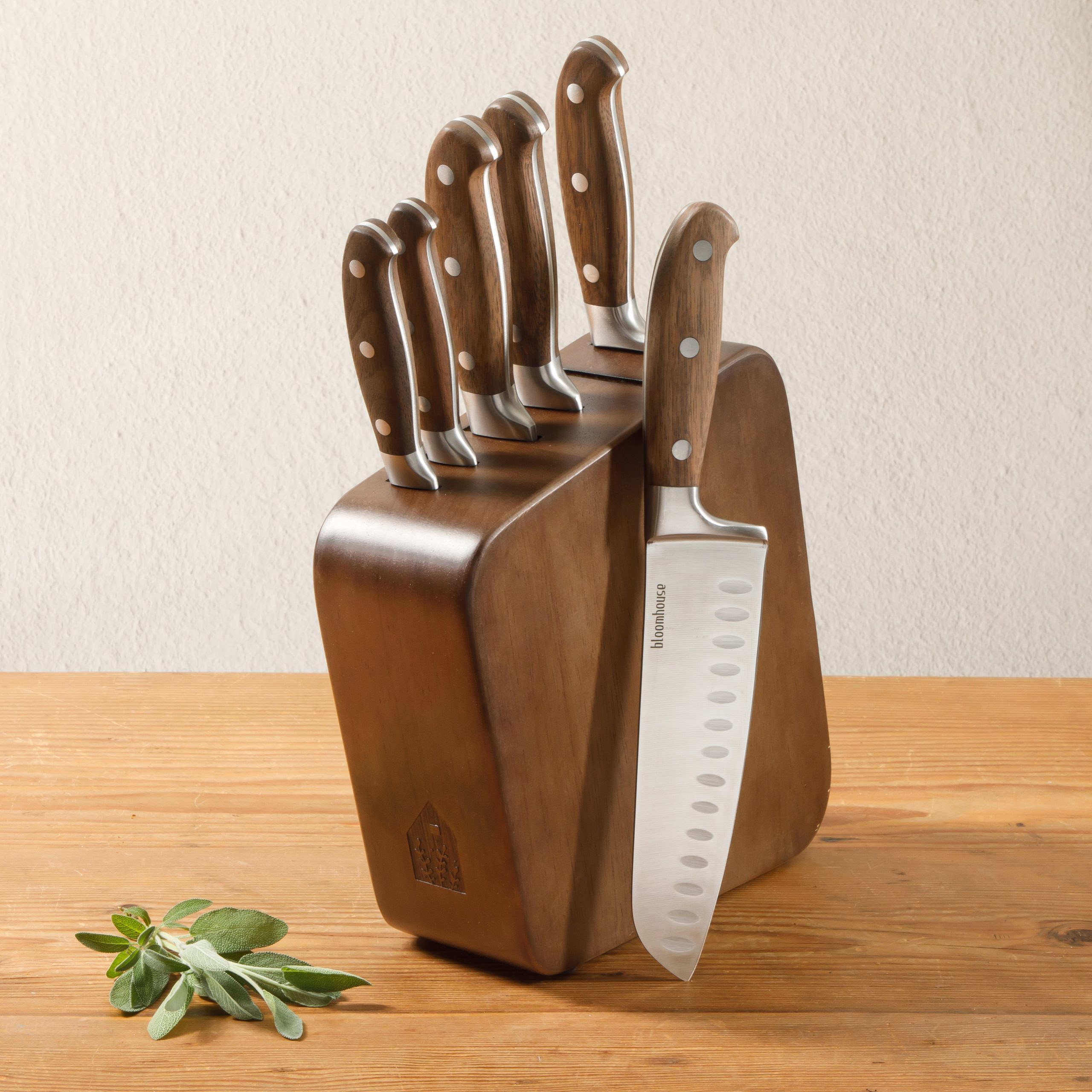 Bloomhouse 7 Piece Italian Olive Wood Knife Block Set w/ German Forged Steel Knives - Image 5