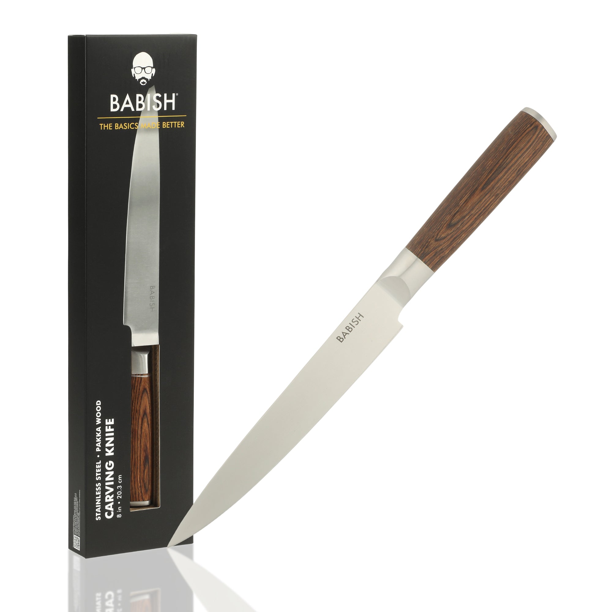 Babish 8-Inch Carving Knife – High-Carbon 1.4116 German Steel Slicing Knife with Dark Pakka Wood Handle, Full-Tang Razor Sharp Blade for Carving Meat, Turkey, Roast & BBQ