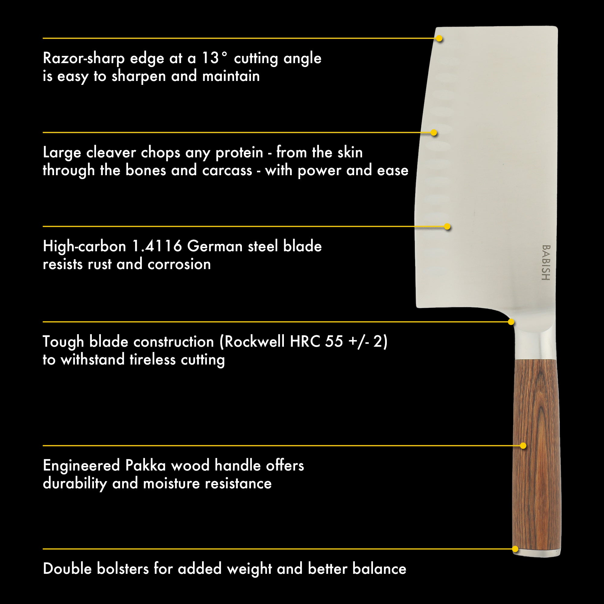 Babish 6.5-Inch Forged Cleaver Knife with Pakka Wood Handle – High-Carbon 1.4116 German Steel Full Tang Kitchen Knife for Heavy-Duty Chopping and Slicing - Image 3
