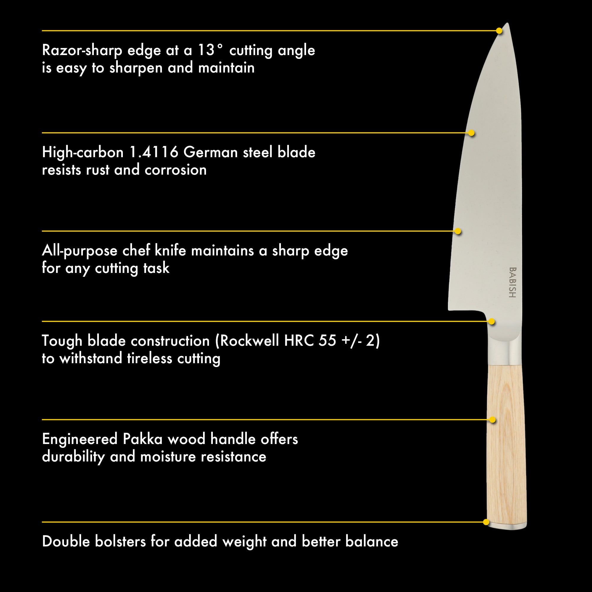 Babish 8-Inch Chef Knife – High-Carbon 1.4116 German Steel Kitchen Knife with Pakka Wood Handle, Full-Tang Razor Sharp Chef’s Blade for Chopping, Slicing, Dicing & Everyday Prep - Image 3