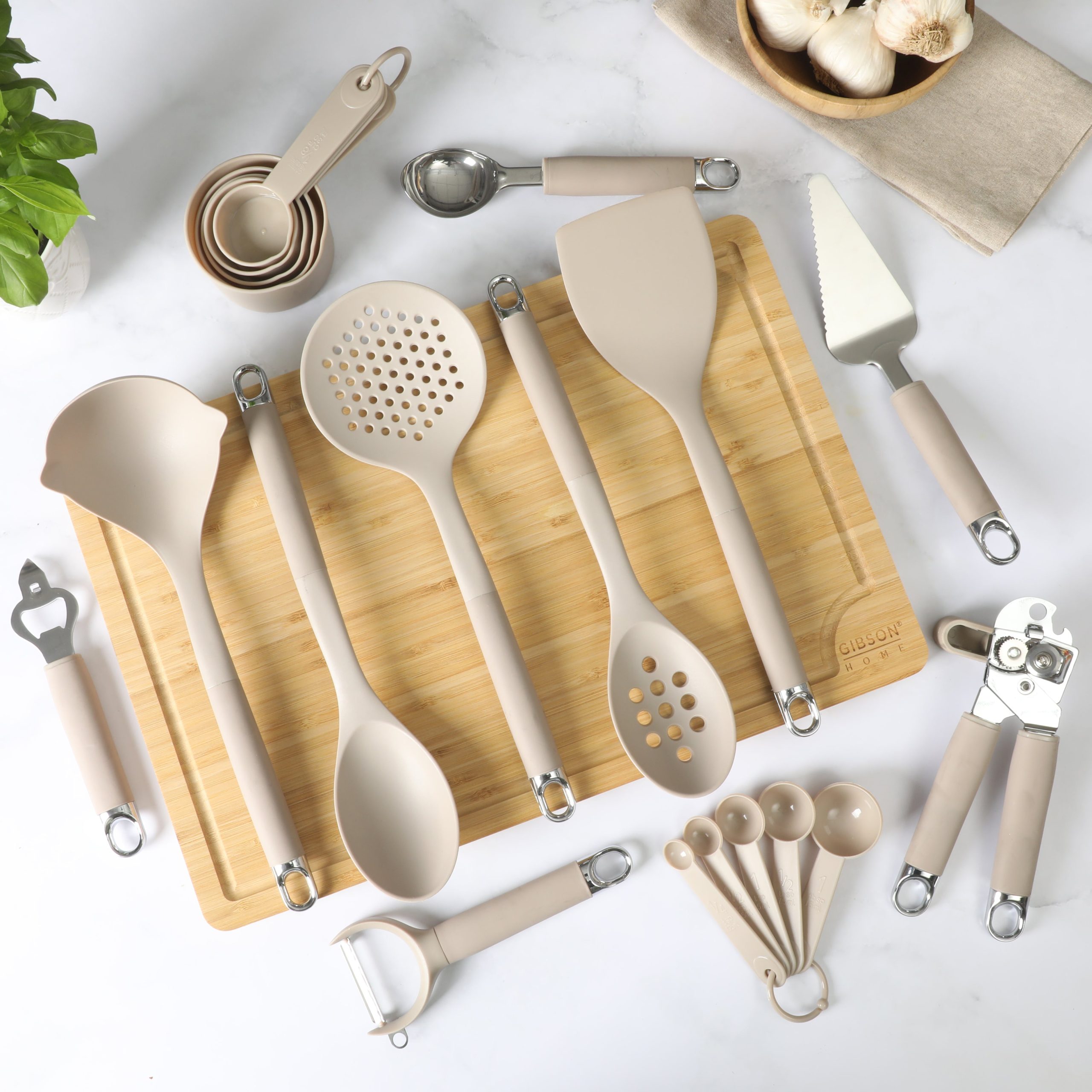 Gibson Home 20-Piece Kitchen Gadget & Tool Set – Nylon Cooking Utensils Spatulas, Ladle, Skimmer, Serving Spoons, Measuring Cups & Spoons, Can Opener, Peeler, Ice Cream Scoop & More - Image 3