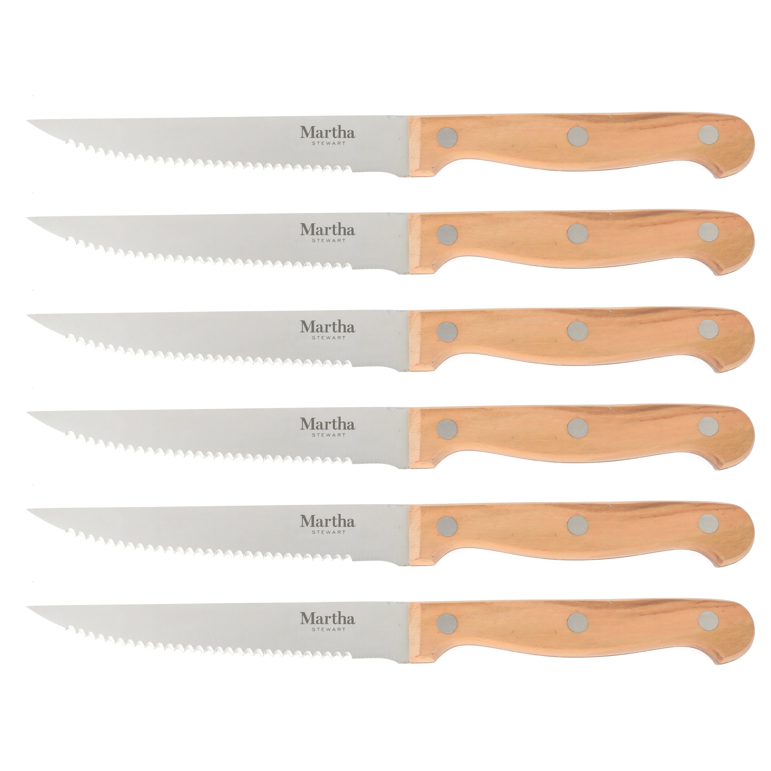 Martha Stewart 15 Piece Austenwood German Stainless Steel Cutlery Kitchen Knife Block Set W/ Italian Olive Wood Forged Handle & Wood Block - Image 4