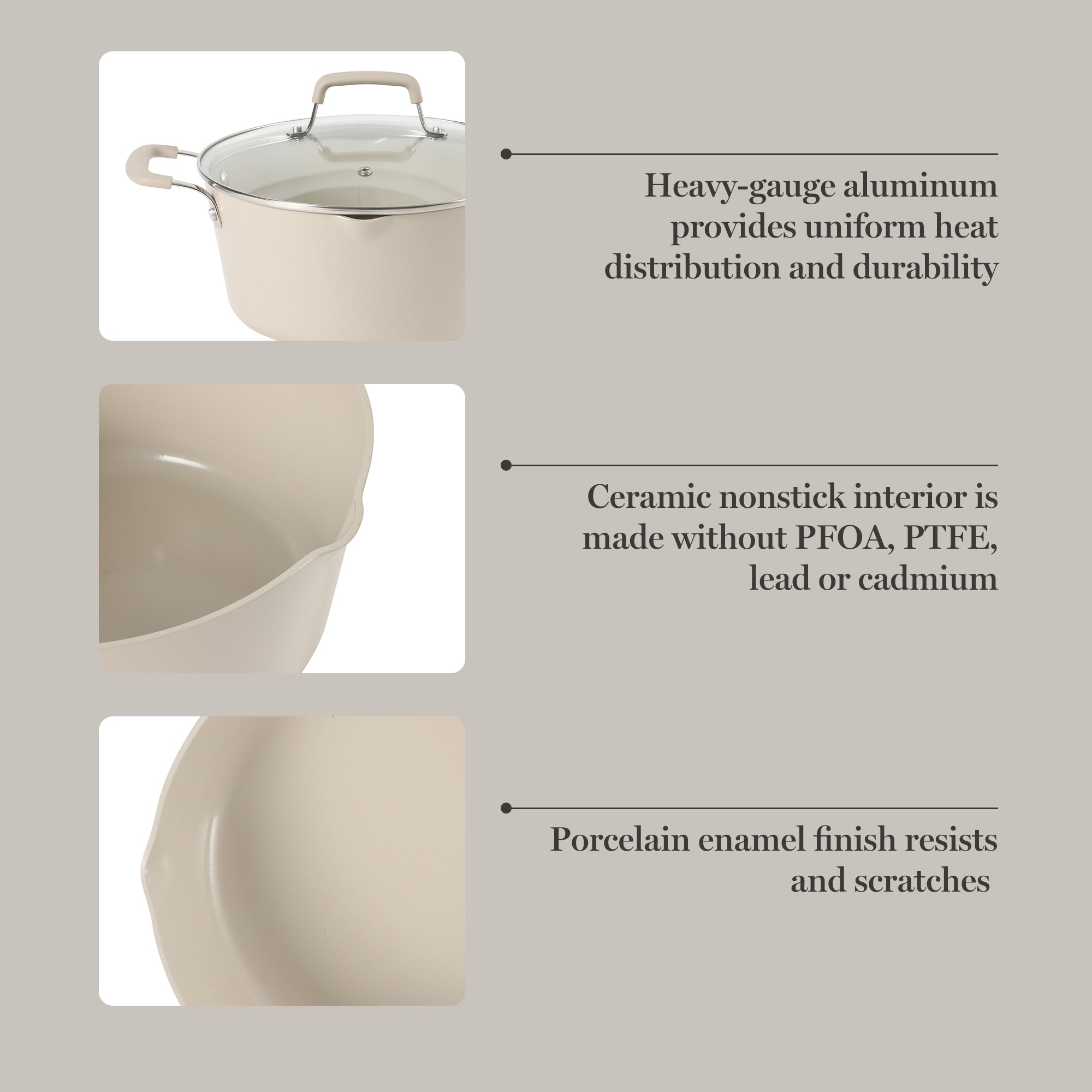 Martha Stewart Heathland Premium Nonstick PFA Free Ceramic Interior 10-Piece Tapered Aluminum Cookware Set - Linen White - Image 12