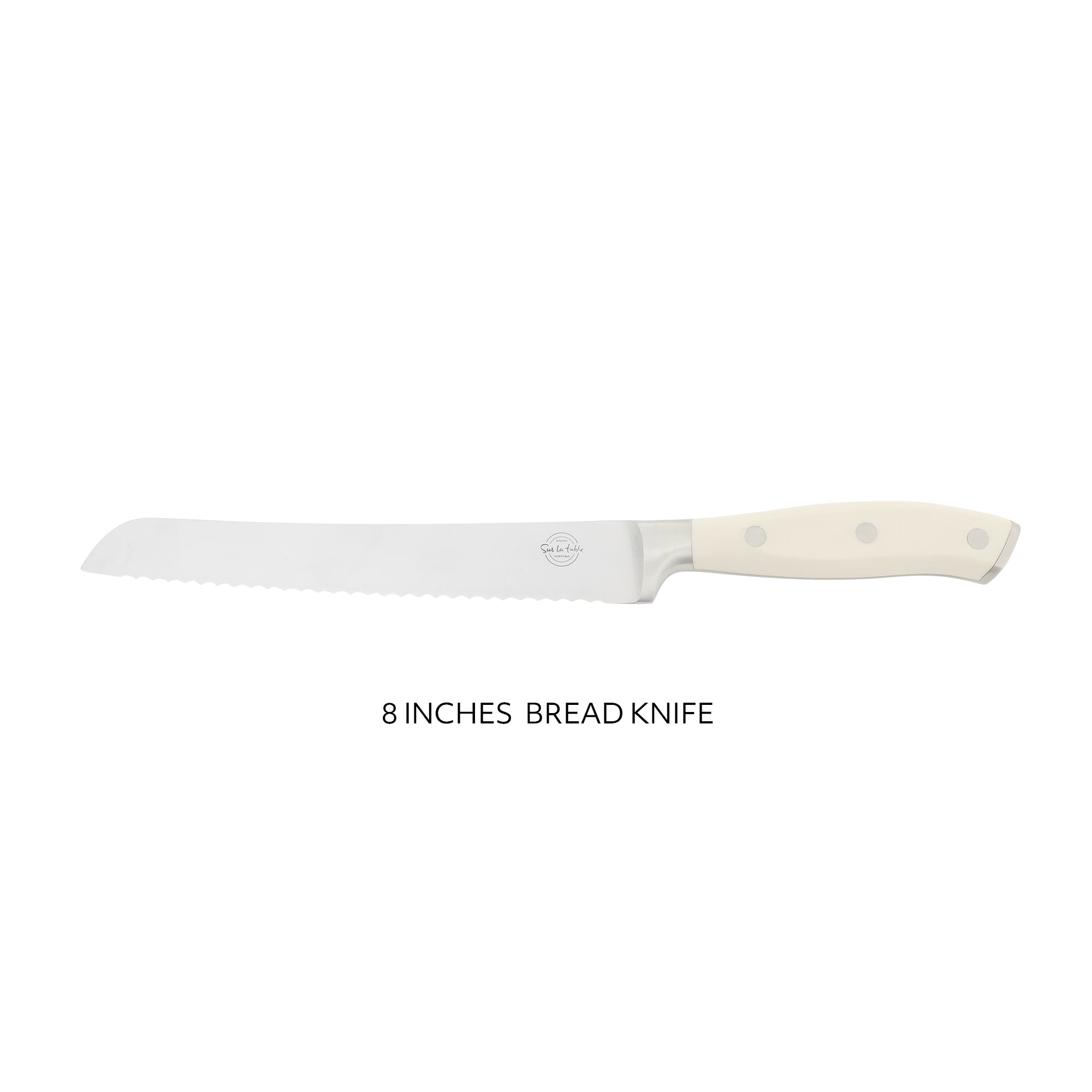 Sur La Table Kitchen Essentials Tasting Kitchen German Steel Bread Knife, 8-Inch Stainless Steel Blade – Professional Kitchen Knife with White Handle and Forged Full Tang - Image 4