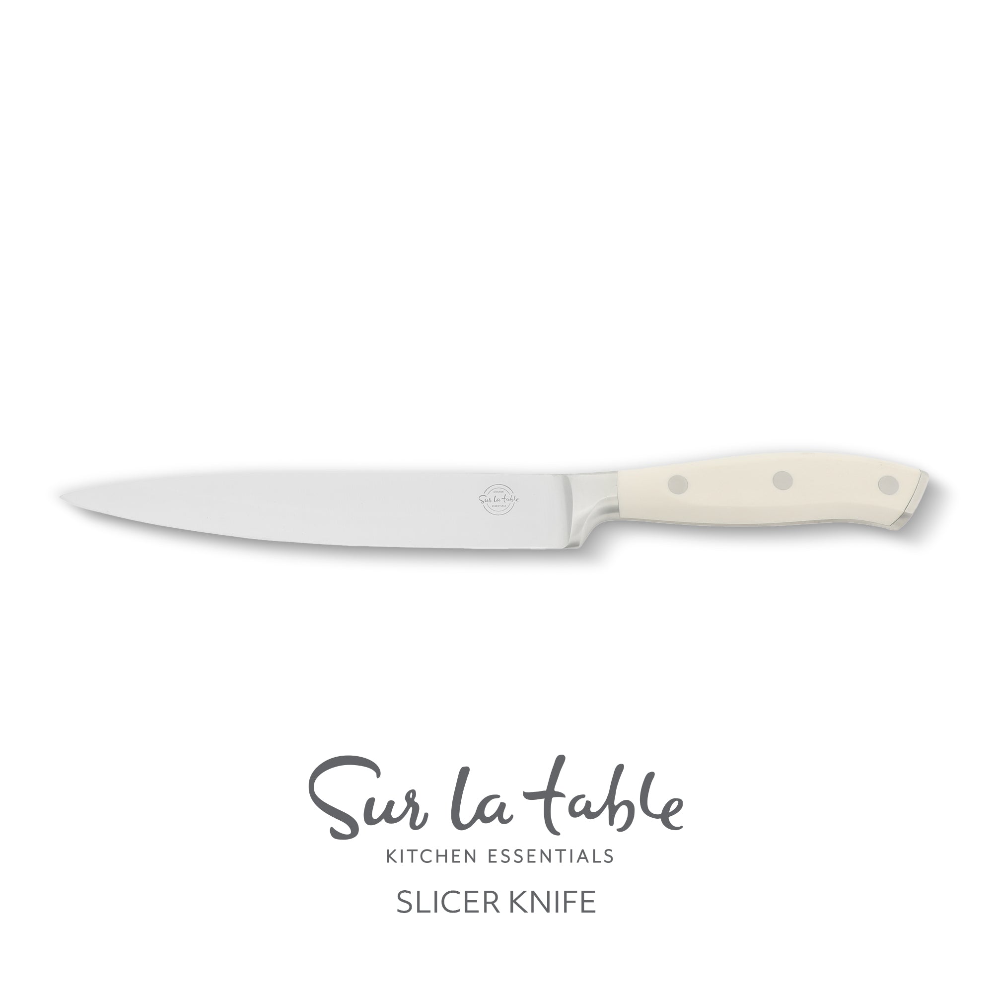 Sur La Table Kitchen Essentials Tasting Kitchen German Steel Slicer Knife, 8-Inch Stainless Steel Blade – Professional Kitchen Knife with White Handle and Forged Full Tang - Image 3