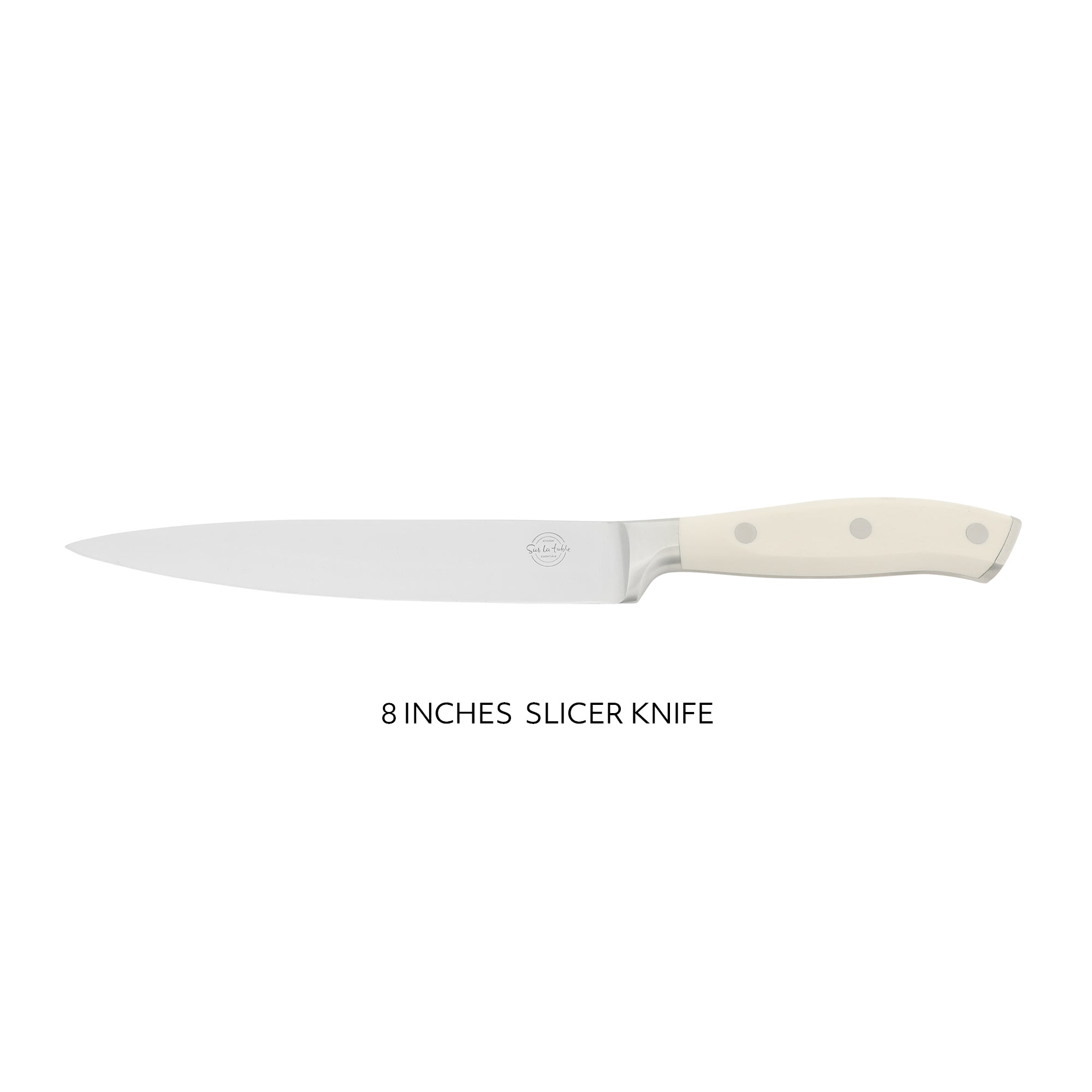 Sur La Table Kitchen Essentials Tasting Kitchen German Steel Slicer Knife, 8-Inch Stainless Steel Blade – Professional Kitchen Knife with White Handle and Forged Full Tang - Image 4