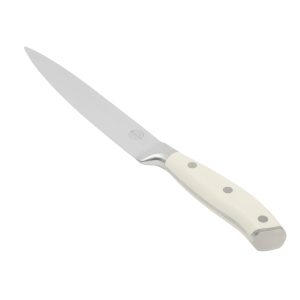 Sur La Table Kitchen Essentials Tasting Kitchen German Steel Slicer Knife, 8-Inch Stainless Steel Blade – Professional Kitchen Knife with White Handle and Forged Full Tang