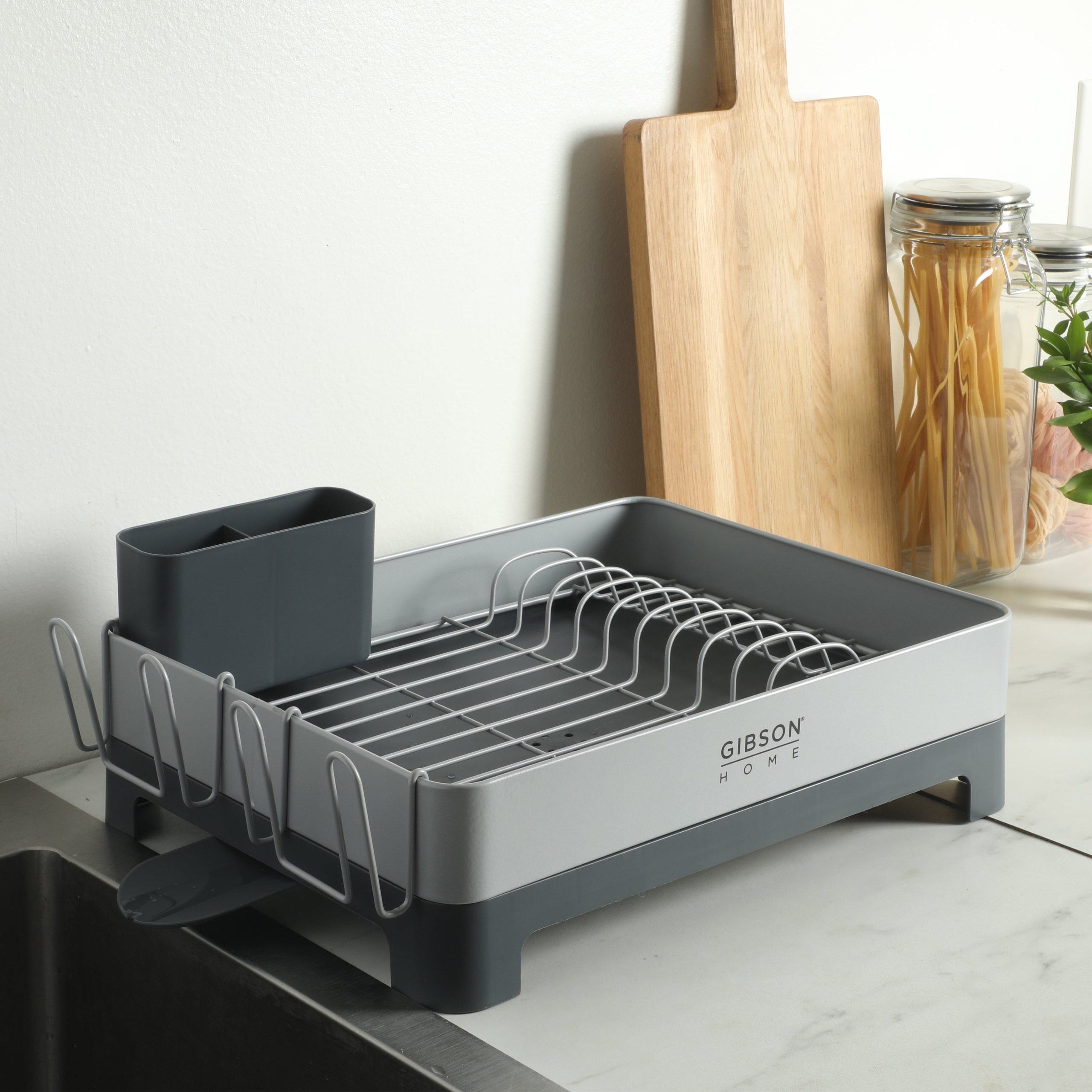 Gibson Home Nestcraft Full Size Rust Resistant Dish Rack with Drain Board and Flatware Caddy - Image 9