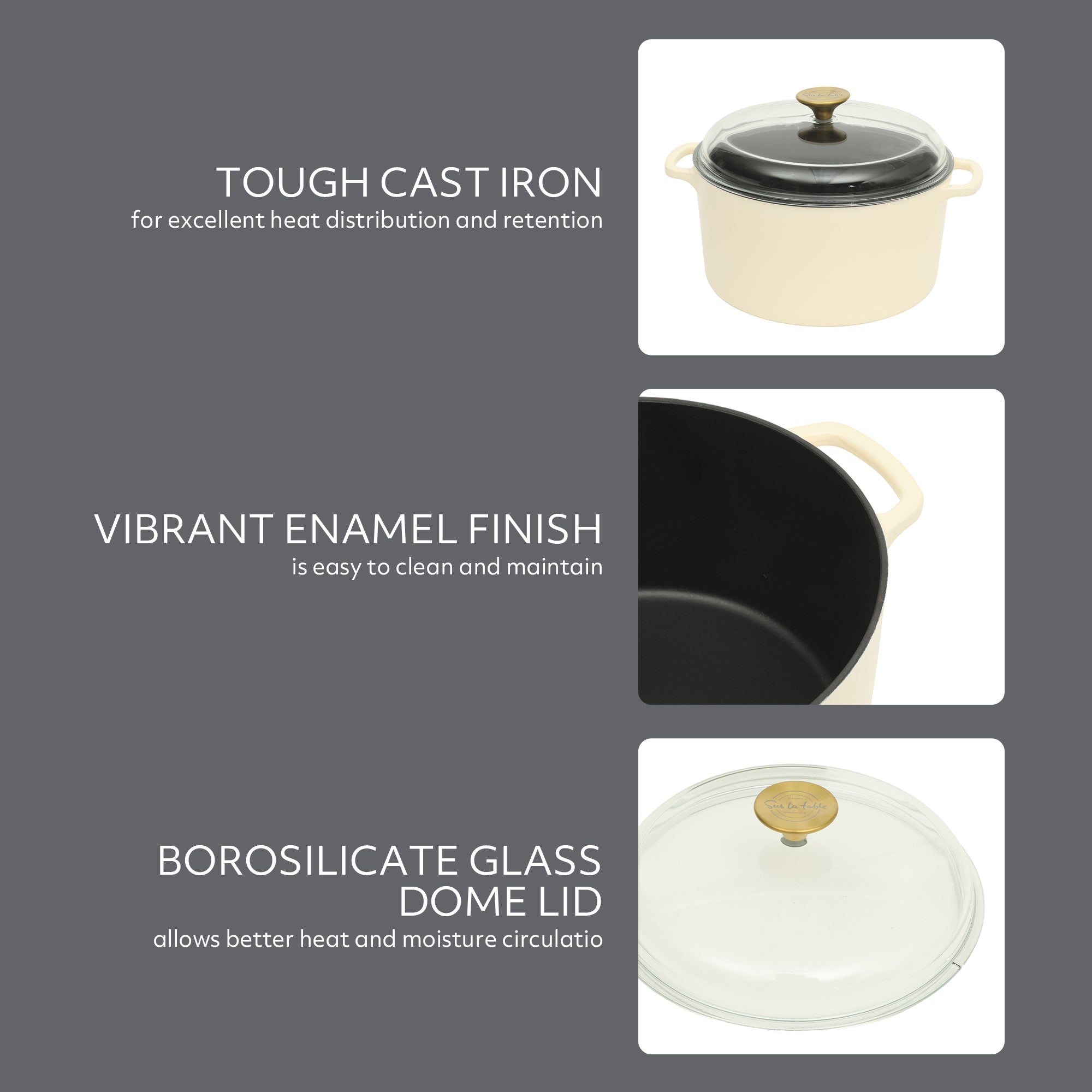 Sur La Table Kitchen Essentials Supper Club 5-Quart Enamel-Coated Cast Iron Dutch Oven Pot with Oven Safe Glass Lid, Oven-to-Table Cookware for Bread, Soups, Stews & Braising - Image 5