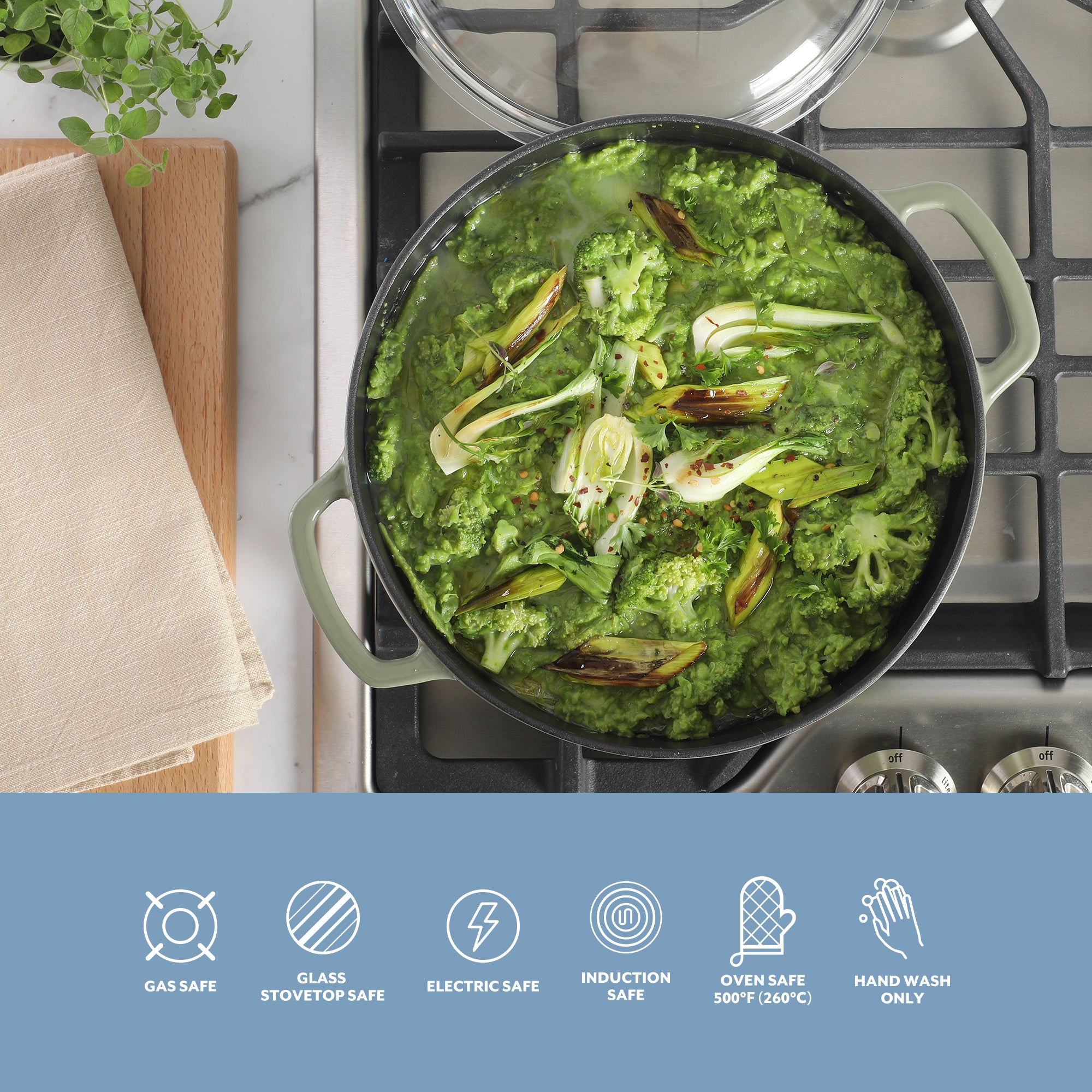 Sur La Table Kitchen Essentials Supper Club 5-Quart Enamel-Coated Cast Iron Dutch Oven Pot with Oven Safe Glass Lid, Oven-to-Table Cookware for Bread, Soups, Stews & Braising - Image 14