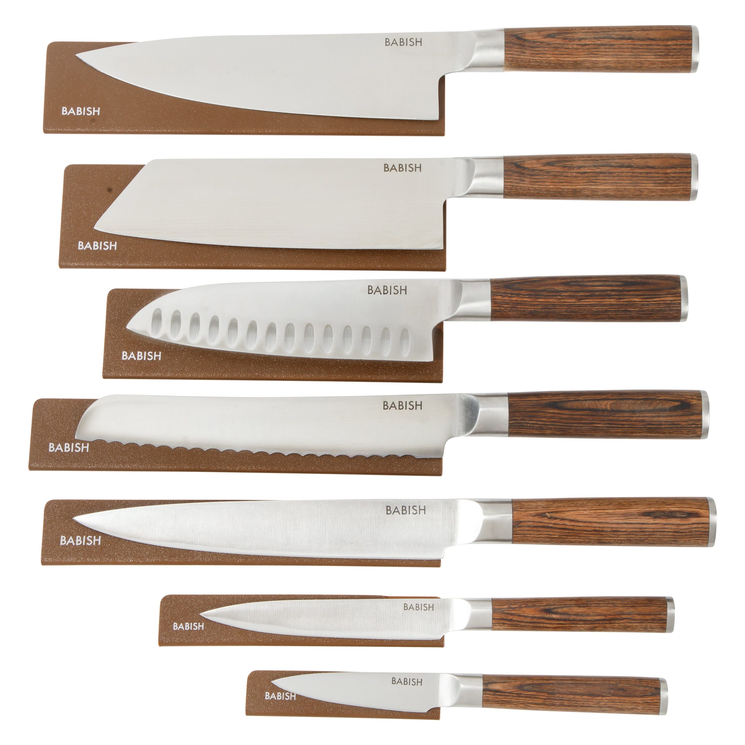 Babish 14-Piece Full Tang Forged Light/Dark Pakka Wood Kitchen Knife Set – High-Carbon 1.4116 German Steel Cutlery with Protective Sheaths – Professional Chef Knife Set - Image 8