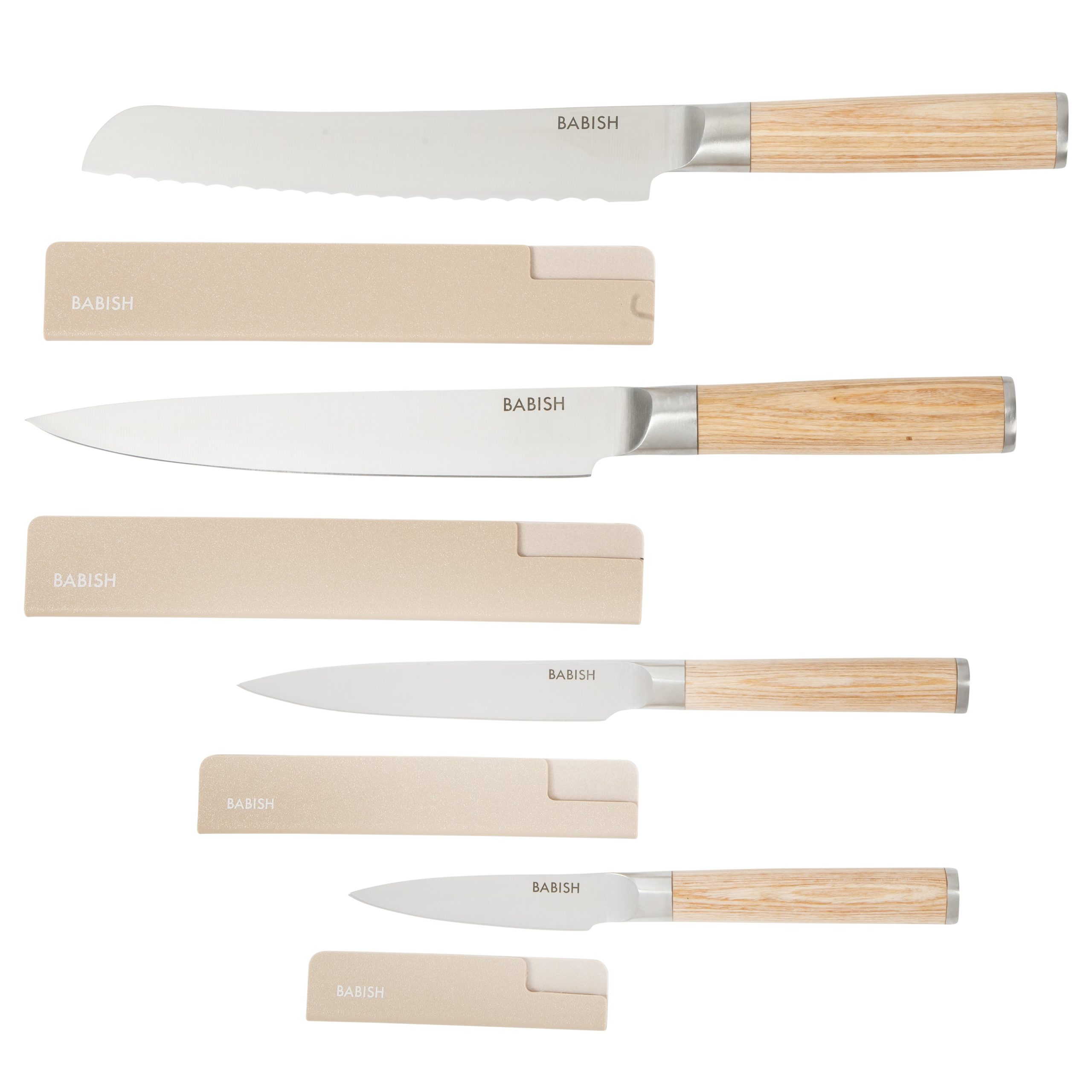 Babish 14-Piece Full Tang Forged Light/Dark Pakka Wood Kitchen Knife Set – High-Carbon 1.4116 German Steel Cutlery with Protective Sheaths – Professional Chef Knife Set - Image 3