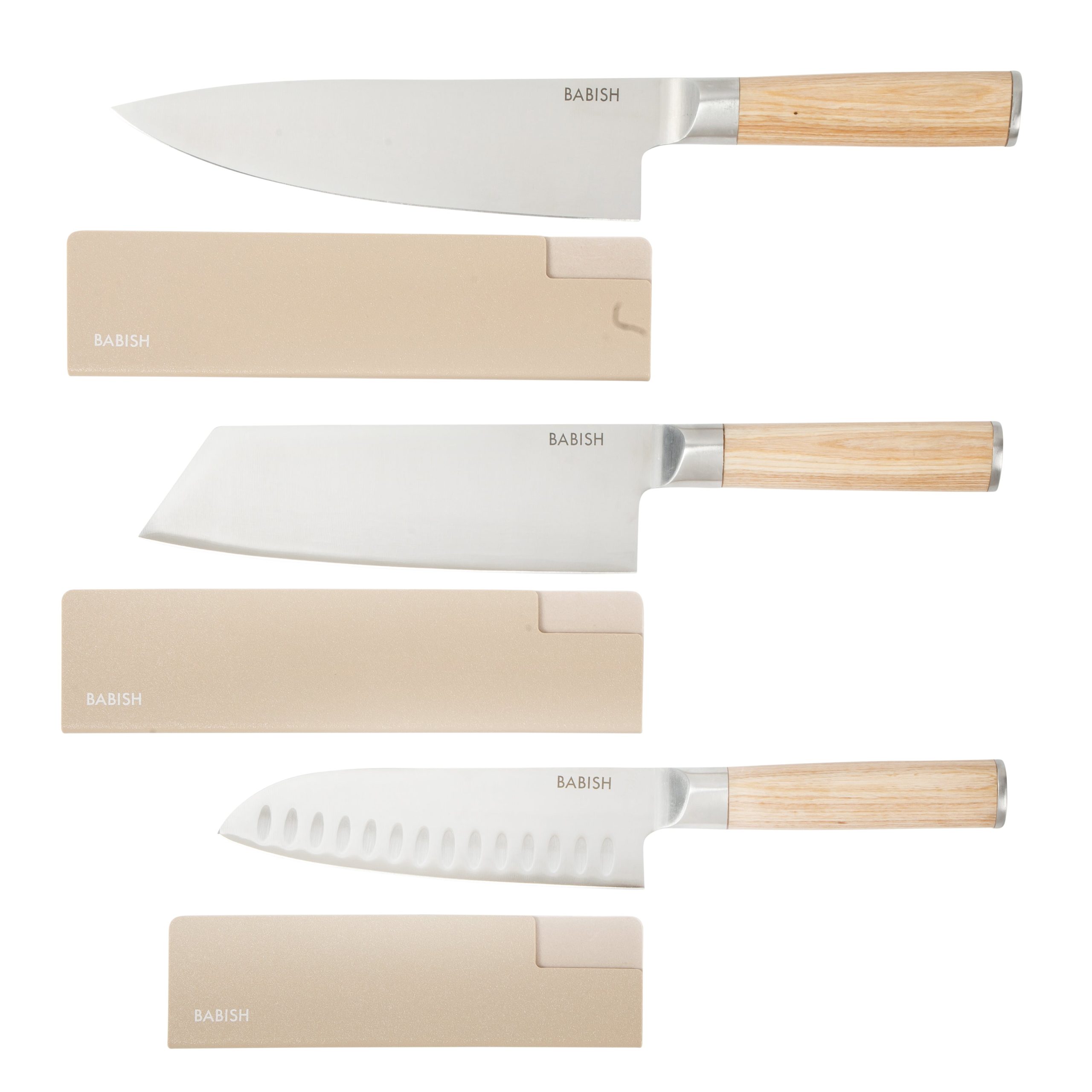 Babish 14-Piece Full Tang Forged Light/Dark Pakka Wood Kitchen Knife Set – High-Carbon 1.4116 German Steel Cutlery with Protective Sheaths – Professional Chef Knife Set - Image 4
