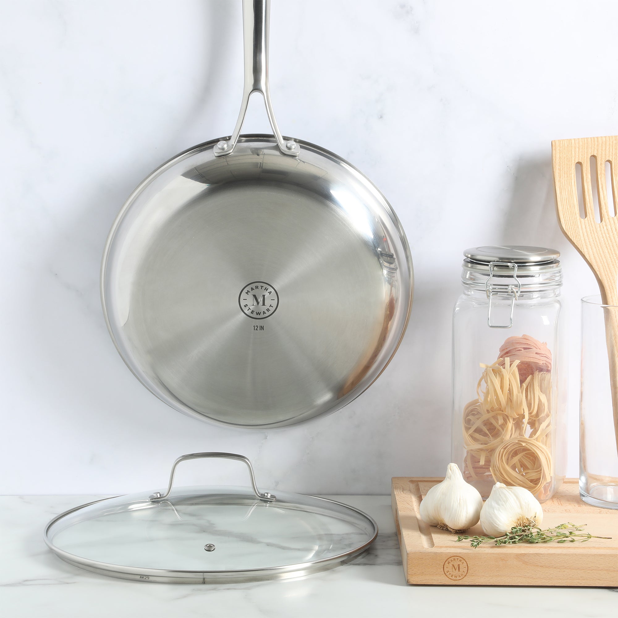 Martha Stewart Badgley Hybrid Nonstick 12 Inch TriPly Stainless Steel Large Fry Pan With Lid & Stay Cool Handle - Laser Etched Non-Toxic Nonstick Skillet - Dishwasher and Induction Safe - Image 7