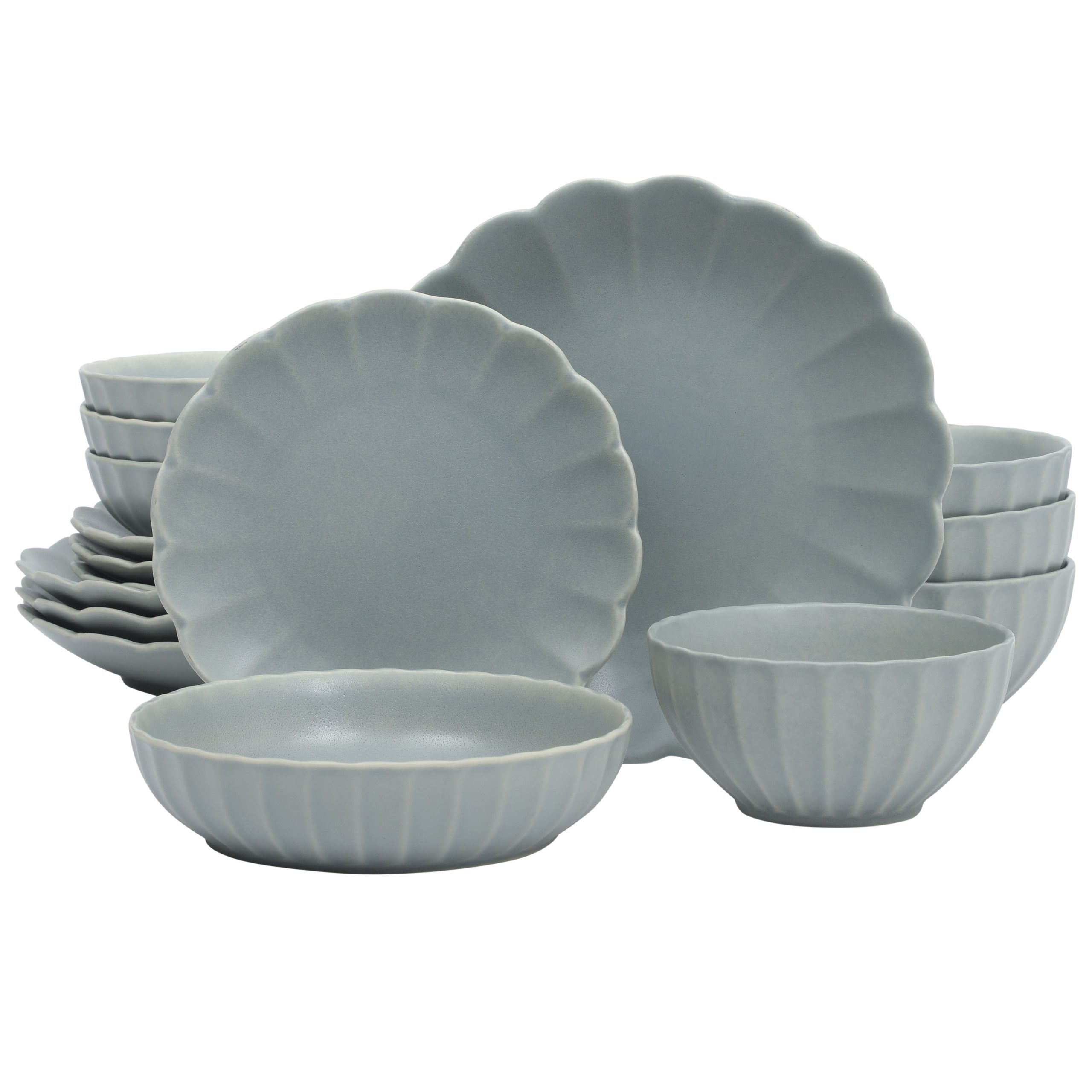 Gibson Elite Malibu Shore 16 Piece Scallop Stoneware Reactive Glaze (Service for 4) Ceramic Plates and Bowls Dinnerware Set - Image 3
