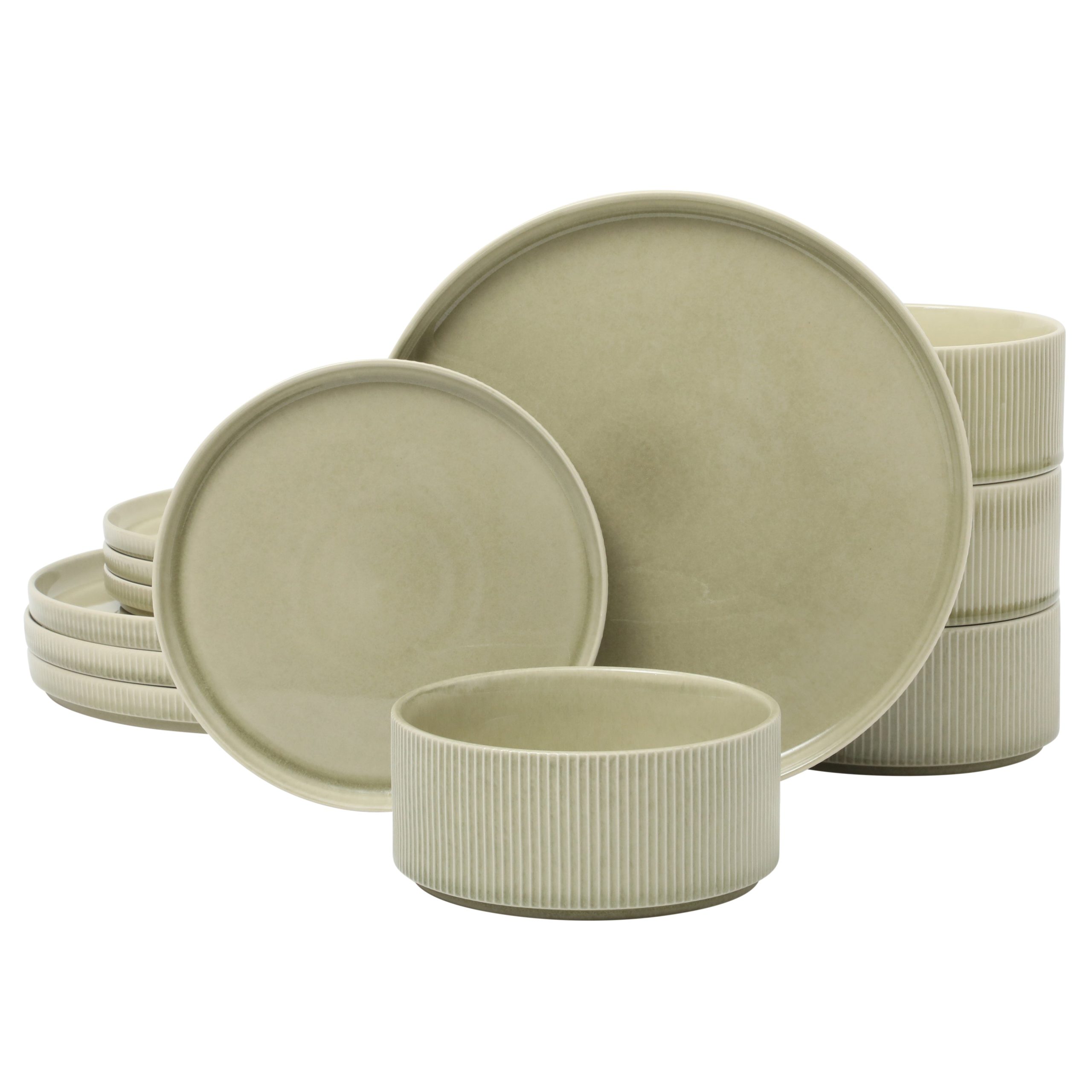 Gibson Elite Solana Coast 12 Piece Stoneware Reactive Glaze (Service for 4) Ceramic Plates and Bowls Modern Shape Embossed Dinnerware Set - Image 8