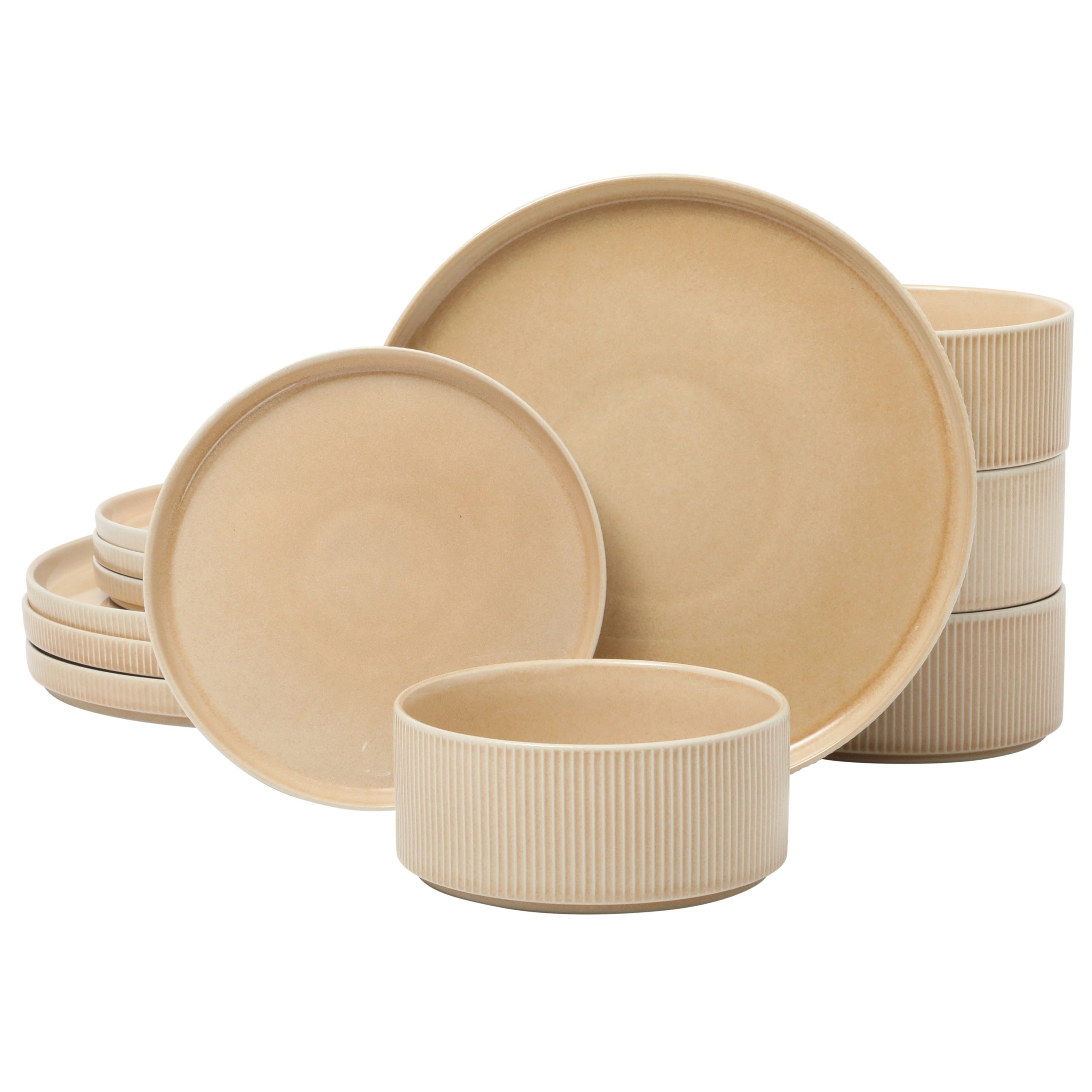 Gibson Elite Solana Coast 12 Piece Stoneware Reactive Glaze (Service for 4) Ceramic Plates and Bowls Modern Shape Embossed Dinnerware Set - Image 15