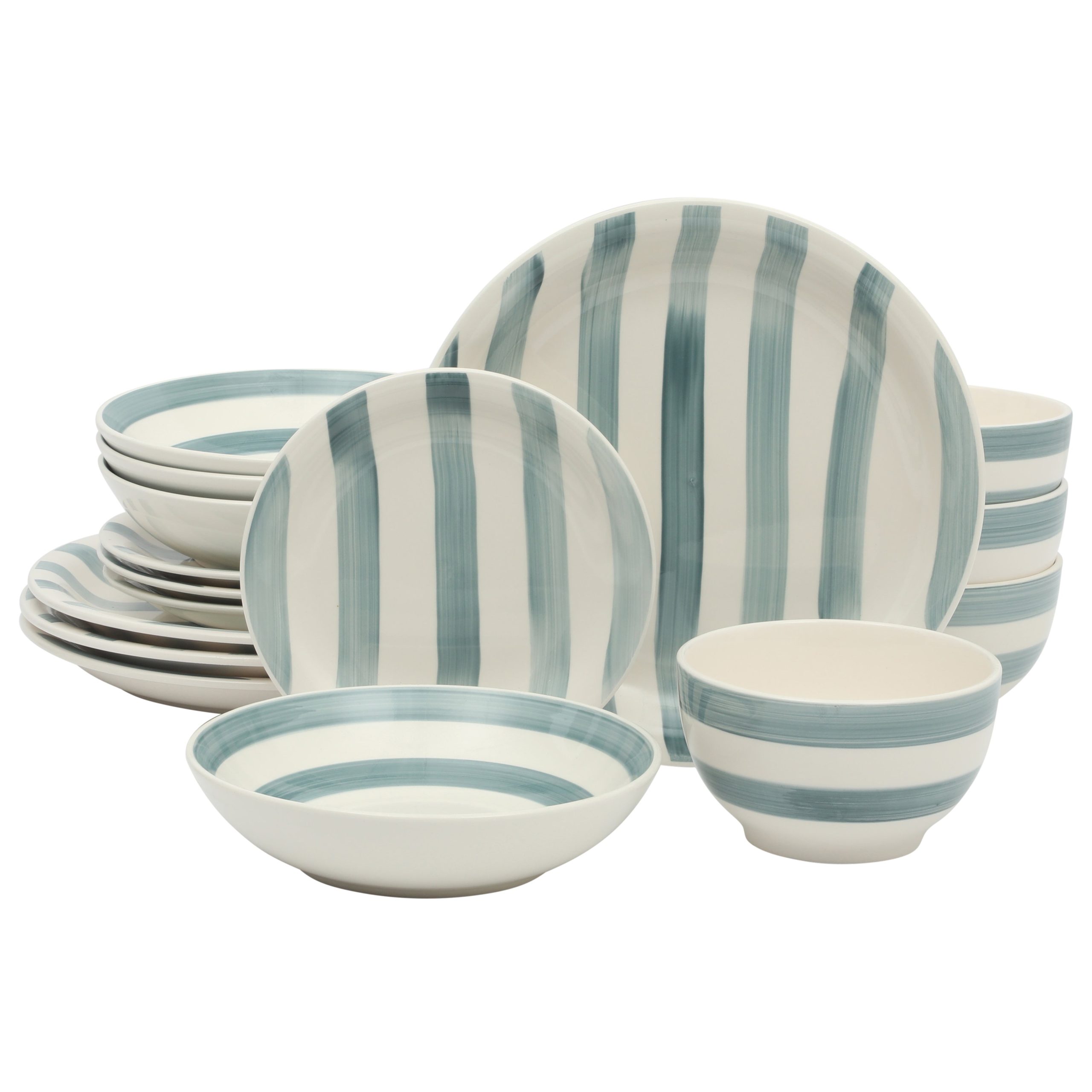 Gibson Home Kenwood Shores 16 Piece Dinnerware Set, Striped, Stoneware, Hand-Painted Plates and Bowls, Service for 4, Microwave & Dishwasher Safe - Image 12