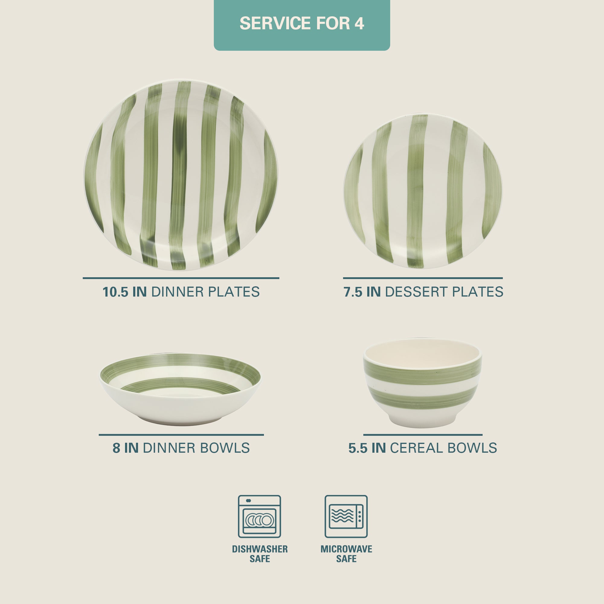 Gibson Home Kenwood Shores 16 Piece Dinnerware Set, Striped, Stoneware, Hand-Painted Plates and Bowls, Service for 4, Microwave & Dishwasher Safe - Image 7
