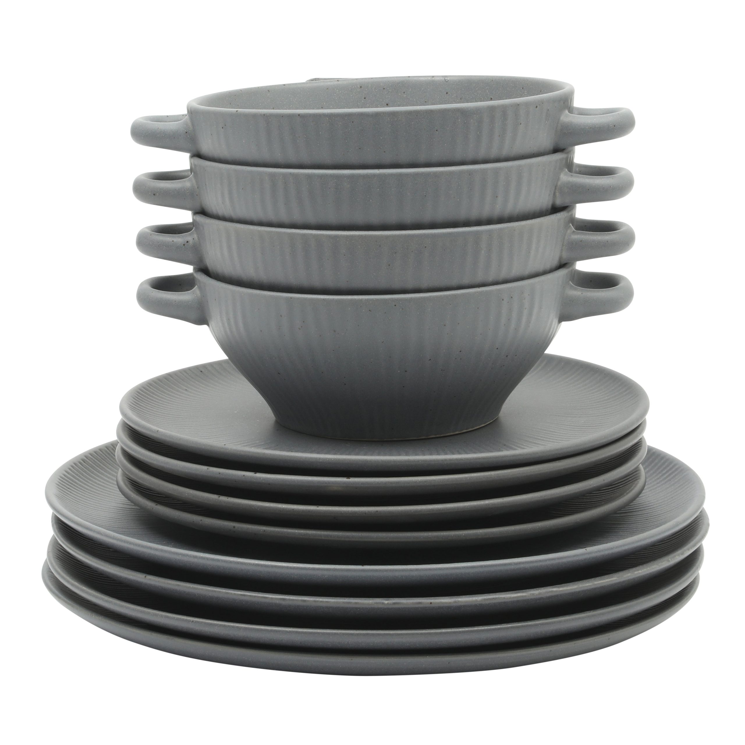 Gibson Elite Clover Hill 12-Piece Stoneware Dinnerware Set – Embossed Plates and Bowls with Matte Speckled Reactive Glaze, Service for 4 – Microwave & Dishwasher Safe - Image 7