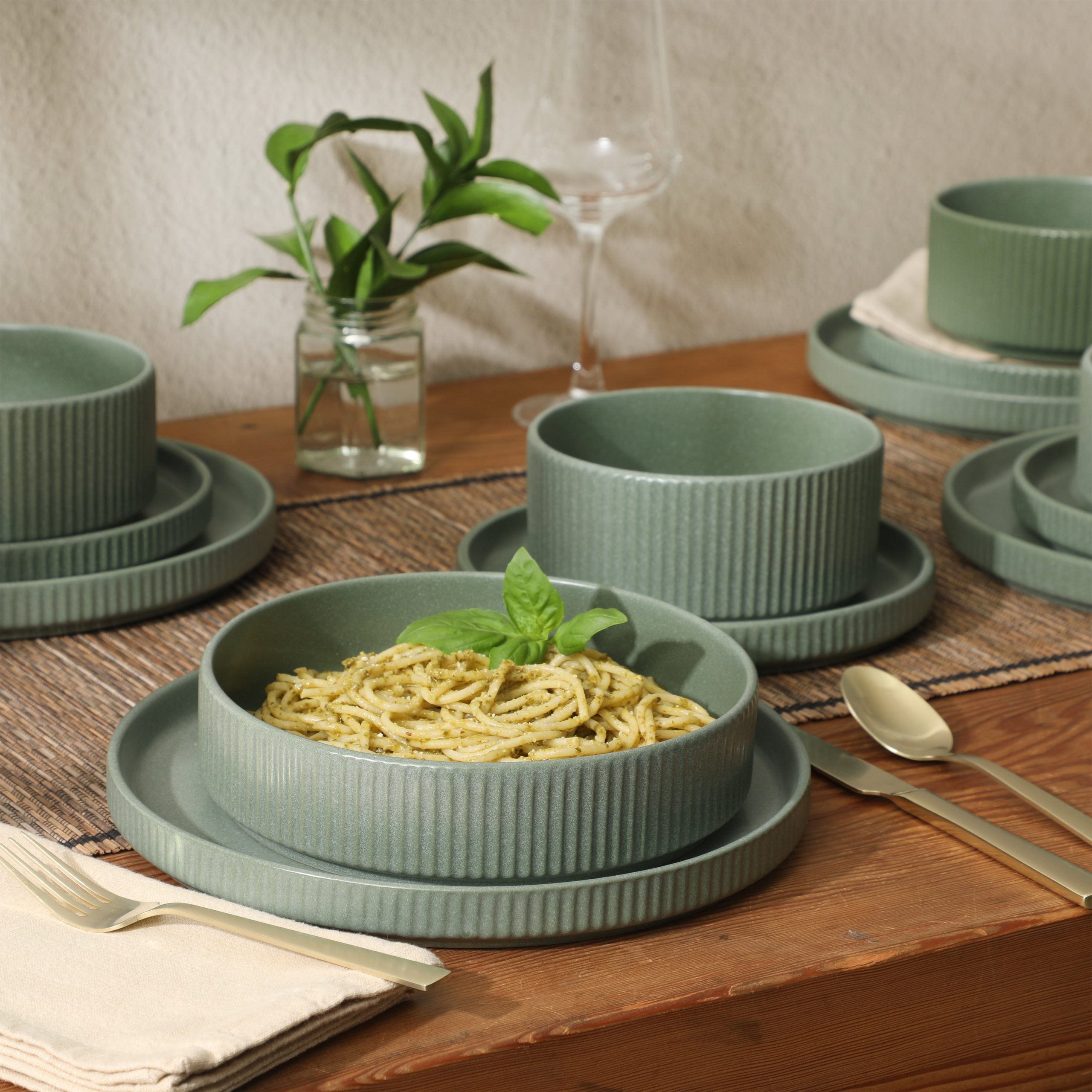 Gibson Elite Deerfield 16-Piece Stoneware Dinnerware Set – Stackable Plates and Bowls, Reactive Glaze Finish, Service for 4 – Microwave & Dishwasher Safe - Image 10