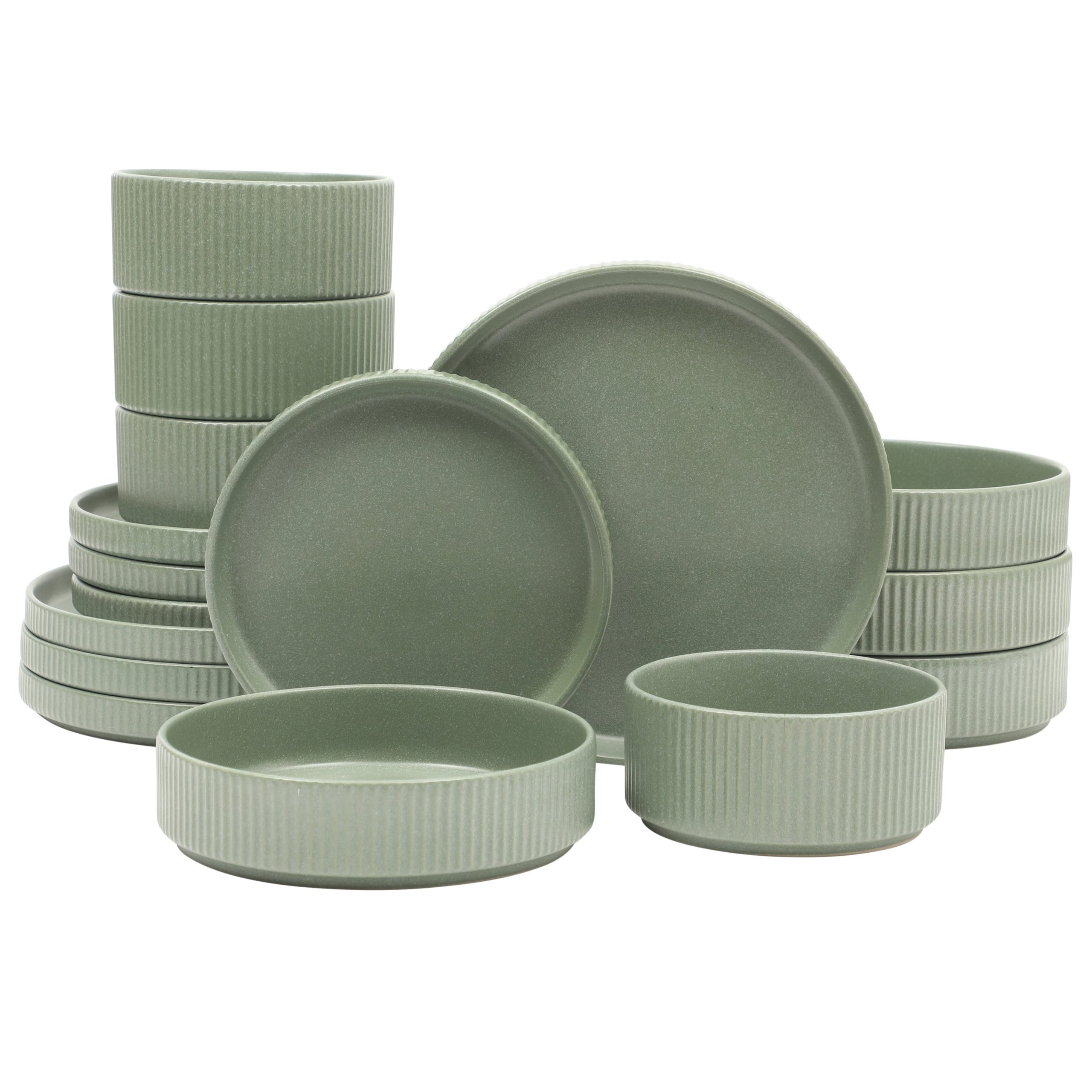 Gibson Elite Deerfield 16-Piece Stoneware Dinnerware Set – Stackable Plates and Bowls, Reactive Glaze Finish, Service for 4 – Microwave & Dishwasher Safe - Image 9