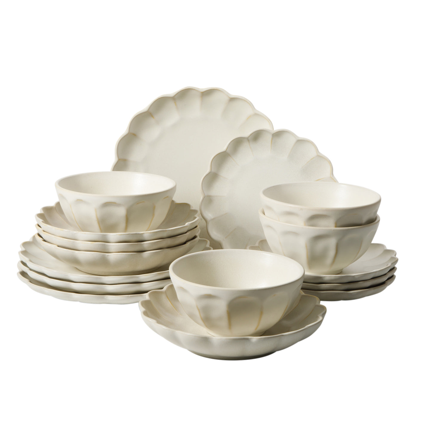 Bloomhouse - 2 Time Oprah's Favorite Things - Yuelu Bloom Dinnerware Set - Scallop Embossed 16 Piece (Service for 4) Plates and Bowls Set - Jasmine White - Image 2