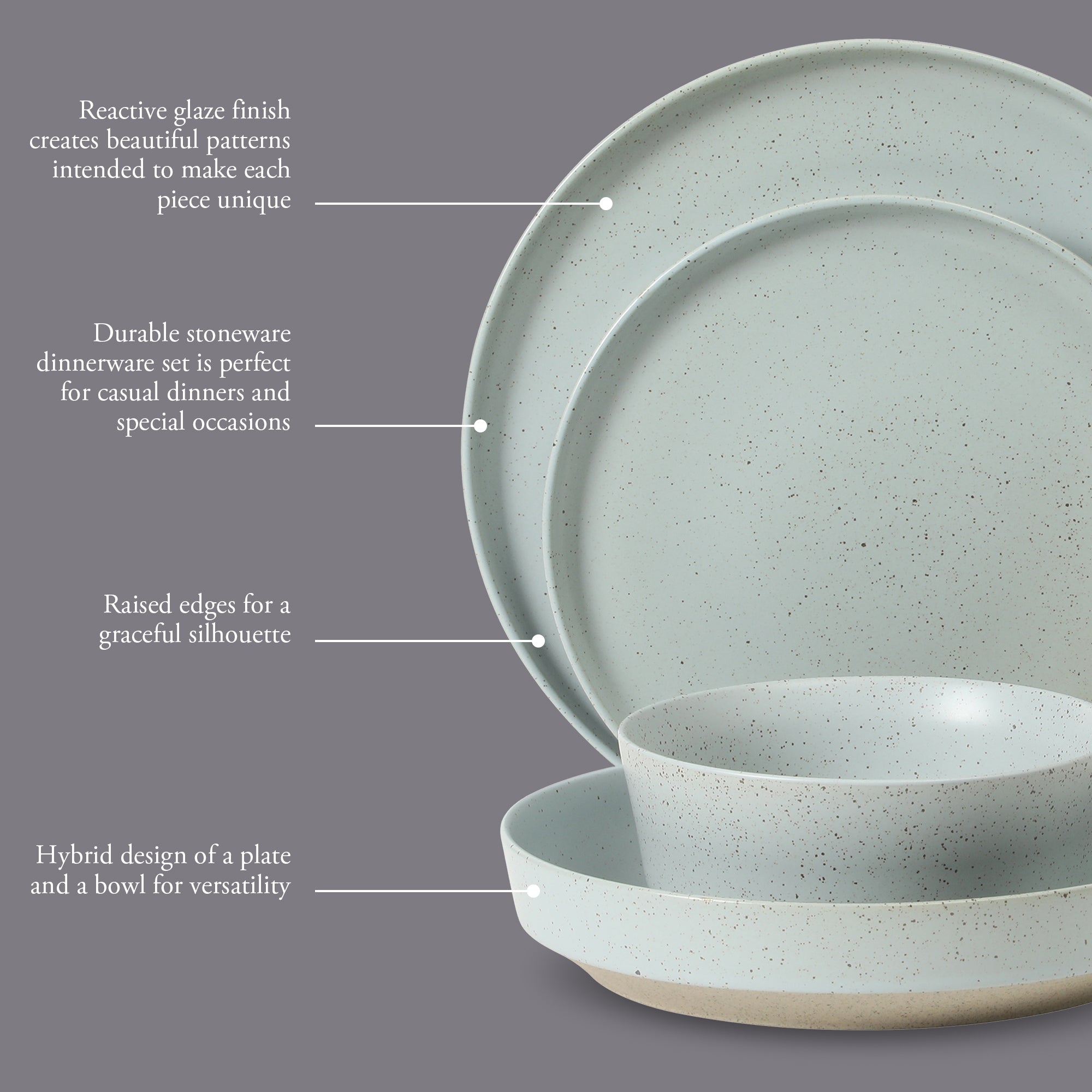 Gibson Elite Overbrook 16-Piece Pottery Clay Stoneware Dinnerware Set – Reactive Glaze, Stackable Plates and Bowls w/ Pasta Bowl, Service for 4 – Microwave & Dishwasher Safe - Image 3