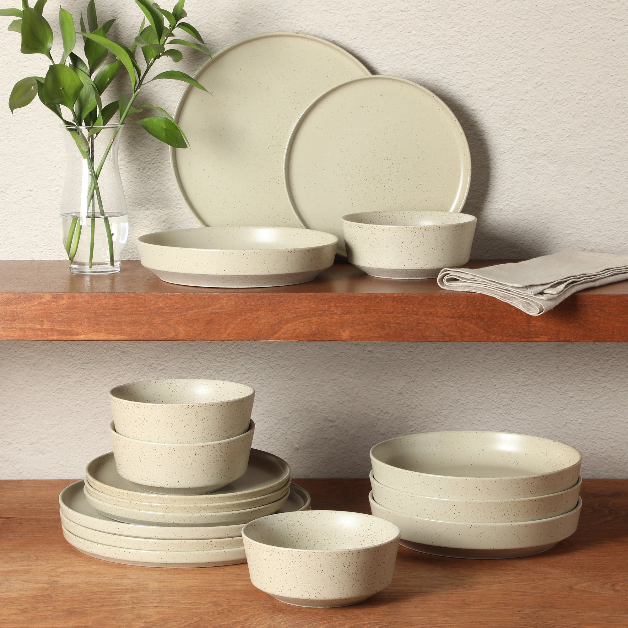 Gibson Elite Overbrook 16-Piece Pottery Clay Stoneware Dinnerware Set – Reactive Glaze, Stackable Plates and Bowls w/ Pasta Bowl, Service for 4 – Microwave & Dishwasher Safe - Image 14