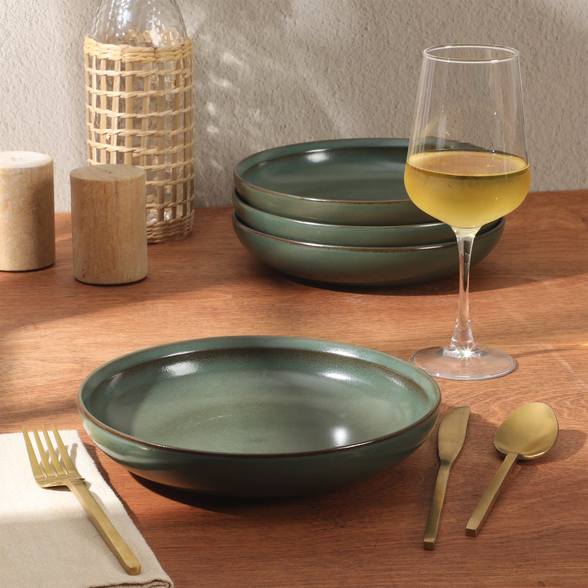 Gibson Elite Beckett 4-Piece Dinner Bowl Set – Reactive Glaze Stoneware – Shallow Pasta Bowls – Wide-Rim Round Design – Microwave & Dishwasher Safe - Image 11