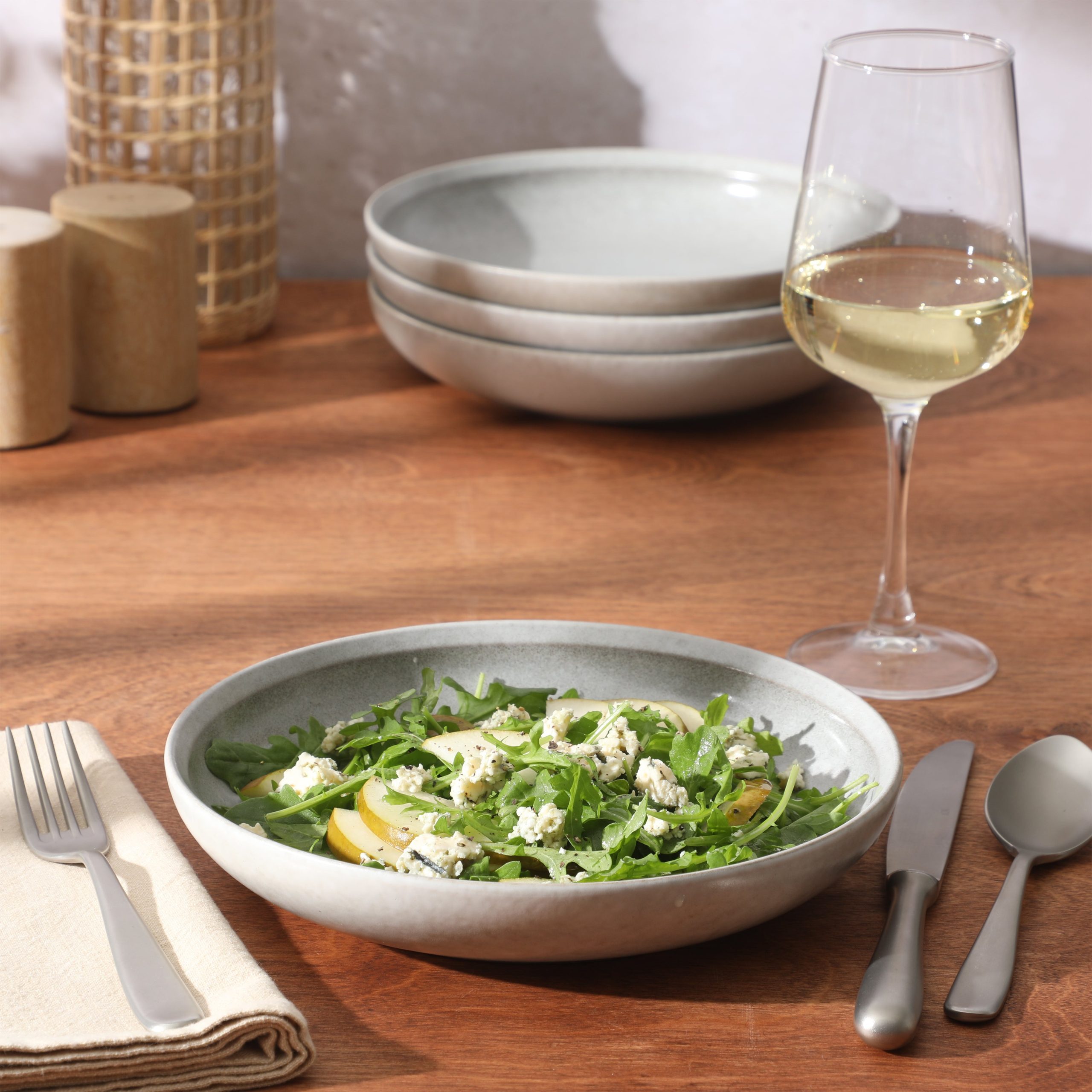 Gibson Elite Beckett 4-Piece Ash White Dinner Bowl Set – Reactive Glaze Stoneware – Shallow Pasta Bowls – Round Wide-Rim Design – Microwave & Dishwasher Safe - Image 2