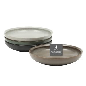 Gibson Elite Beckett 4-Piece Dinner Bowl Set – Reactive Glaze Stoneware – Shallow Pasta Bowls – Wide-Rim Round Design – Microwave & Dishwasher Safe
