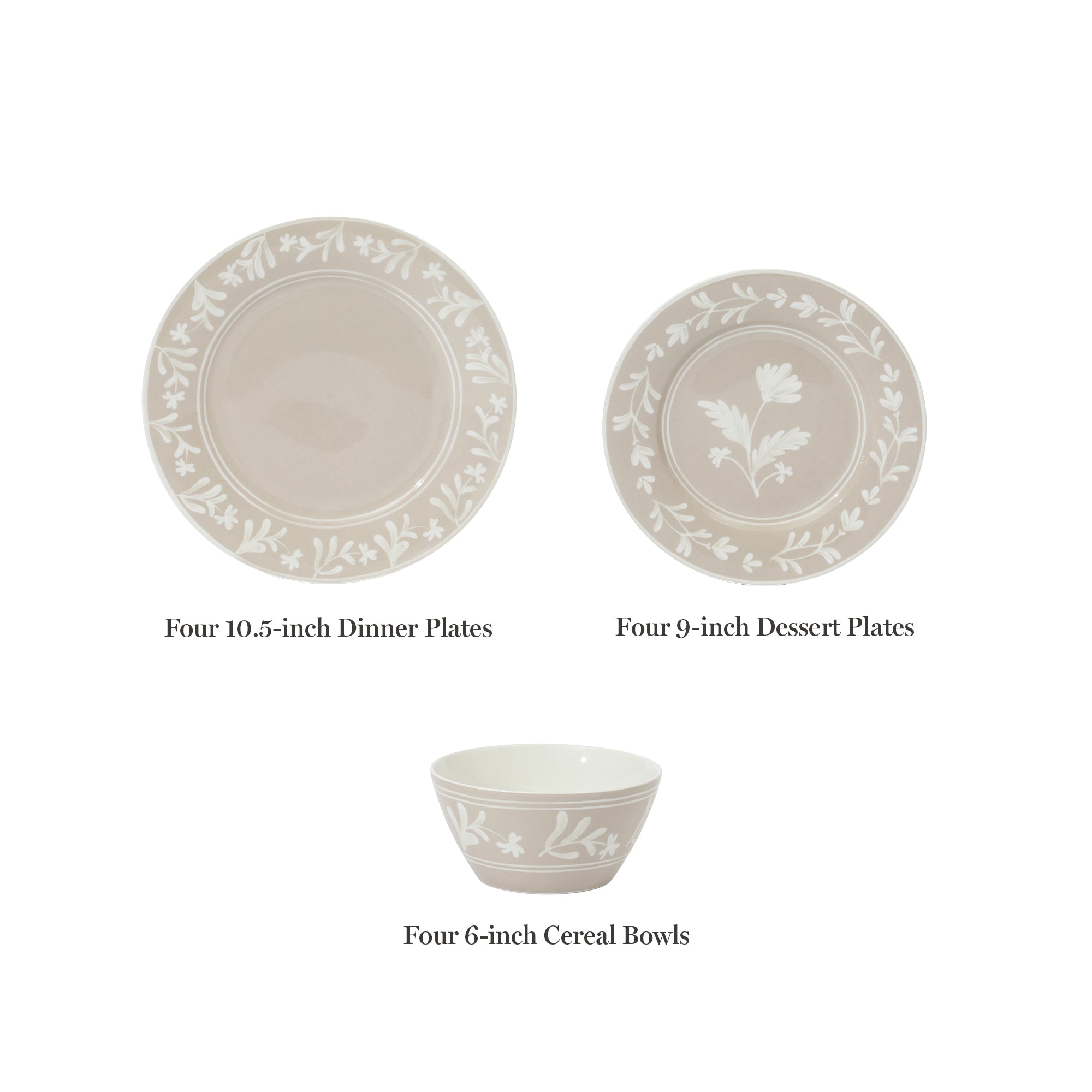 Martha Stewart Maiden Crown 12-Piece Dinnerware Set – Vegan Bone China Ceramic Plates & Bowls – Floral Design – Service for 4 – Dishwasher & Microwave Safe - Image 3