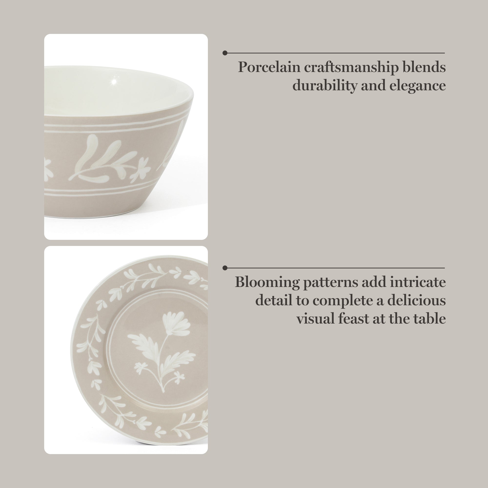 Martha Stewart Maiden Crown 12-Piece Dinnerware Set – Vegan Bone China Ceramic Plates & Bowls – Floral Design – Service for 4 – Dishwasher & Microwave Safe - Image 4