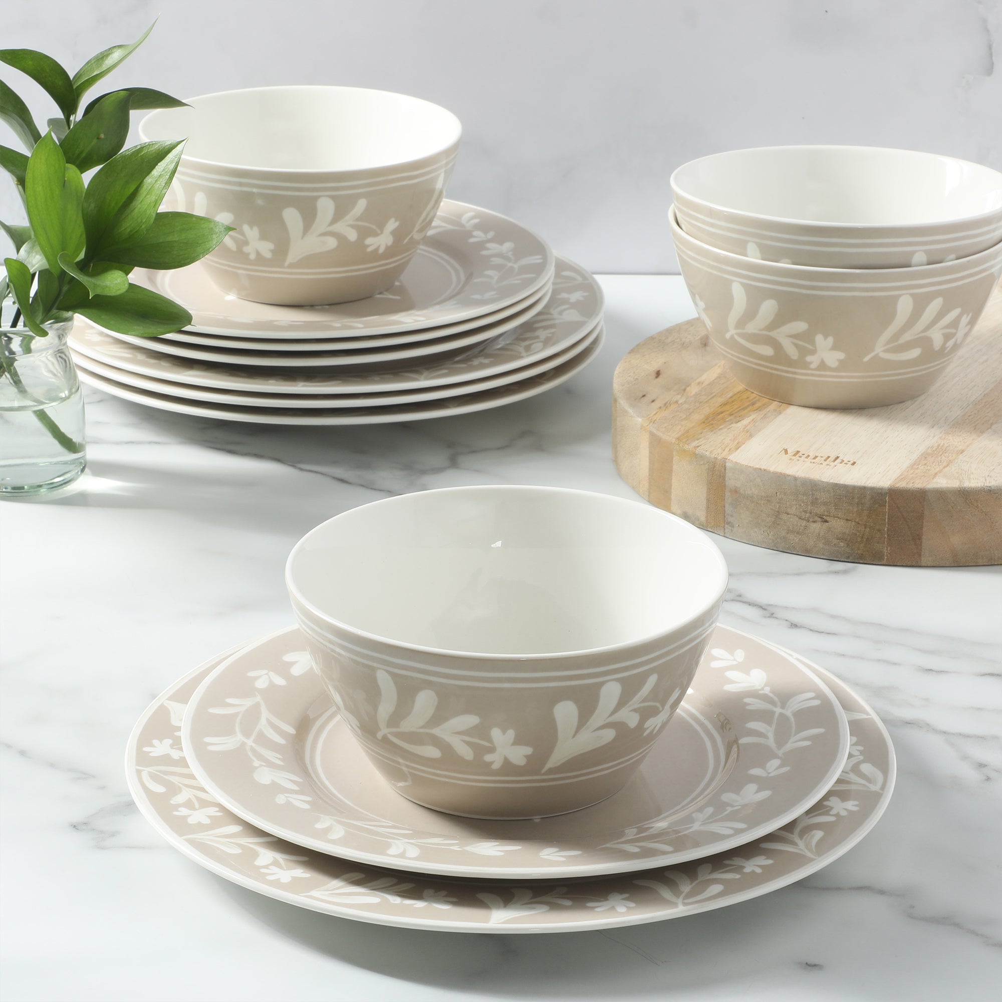 Martha Stewart Maiden Crown 12-Piece Dinnerware Set – Vegan Bone China Ceramic Plates & Bowls – Floral Design – Service for 4 – Dishwasher & Microwave Safe - Image 6