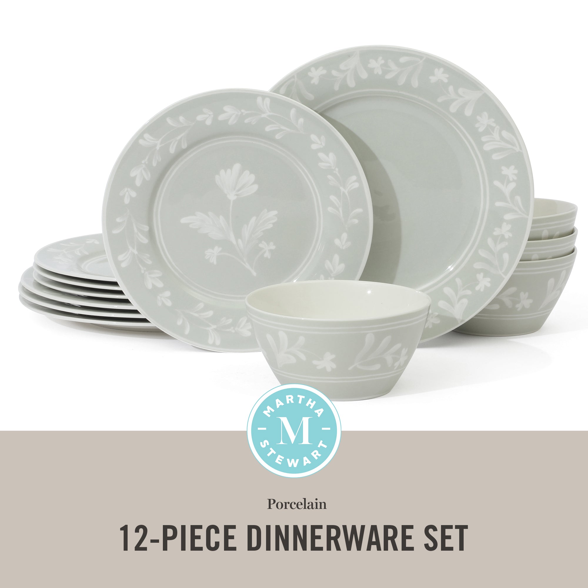 Martha Stewart Maiden Crown 12-Piece Dinnerware Set – Vegan Bone China Ceramic Plates & Bowls – Floral Design – Service for 4 – Dishwasher & Microwave Safe - Image 10