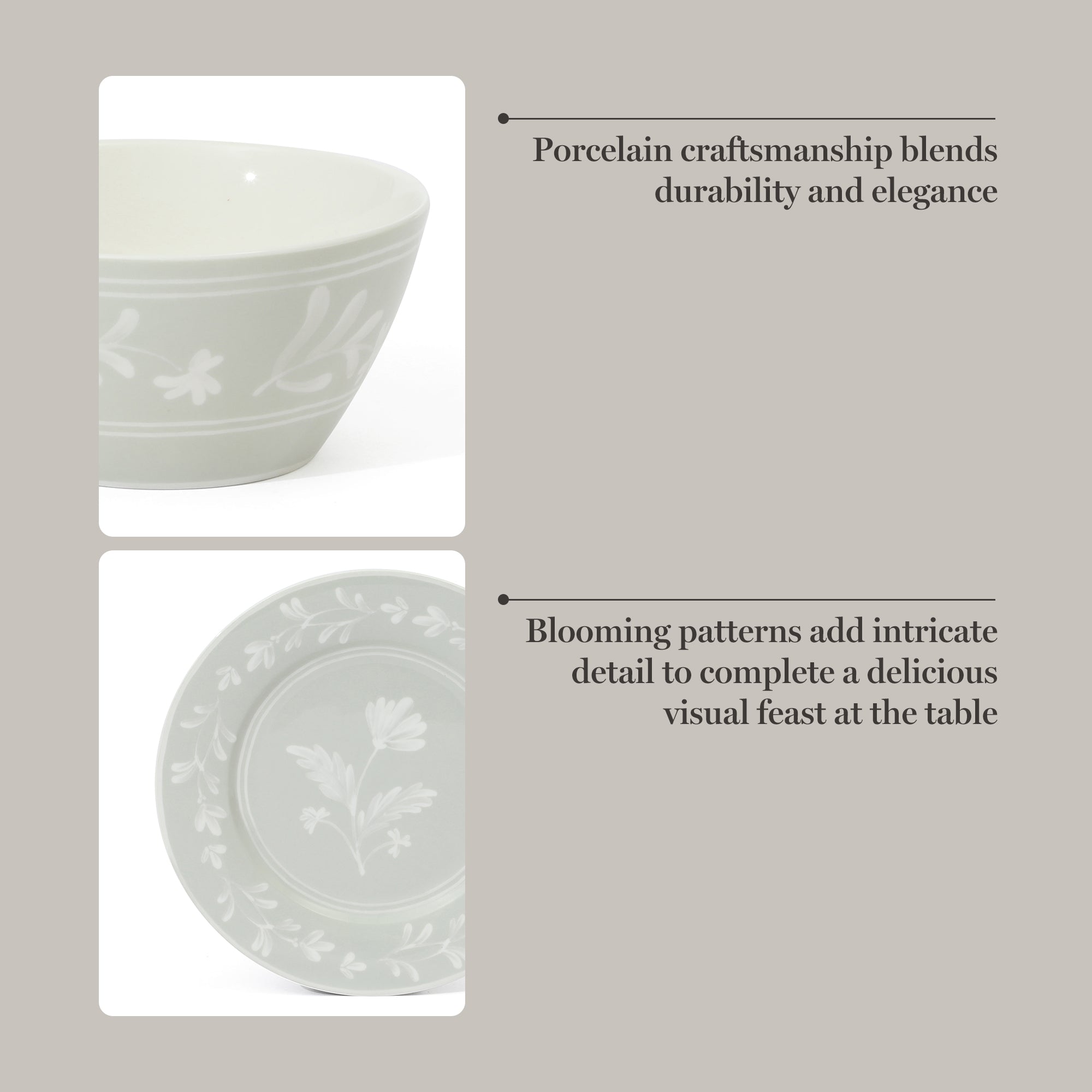 Martha Stewart Maiden Crown 12-Piece Dinnerware Set – Vegan Bone China Ceramic Plates & Bowls – Floral Design – Service for 4 – Dishwasher & Microwave Safe - Image 12