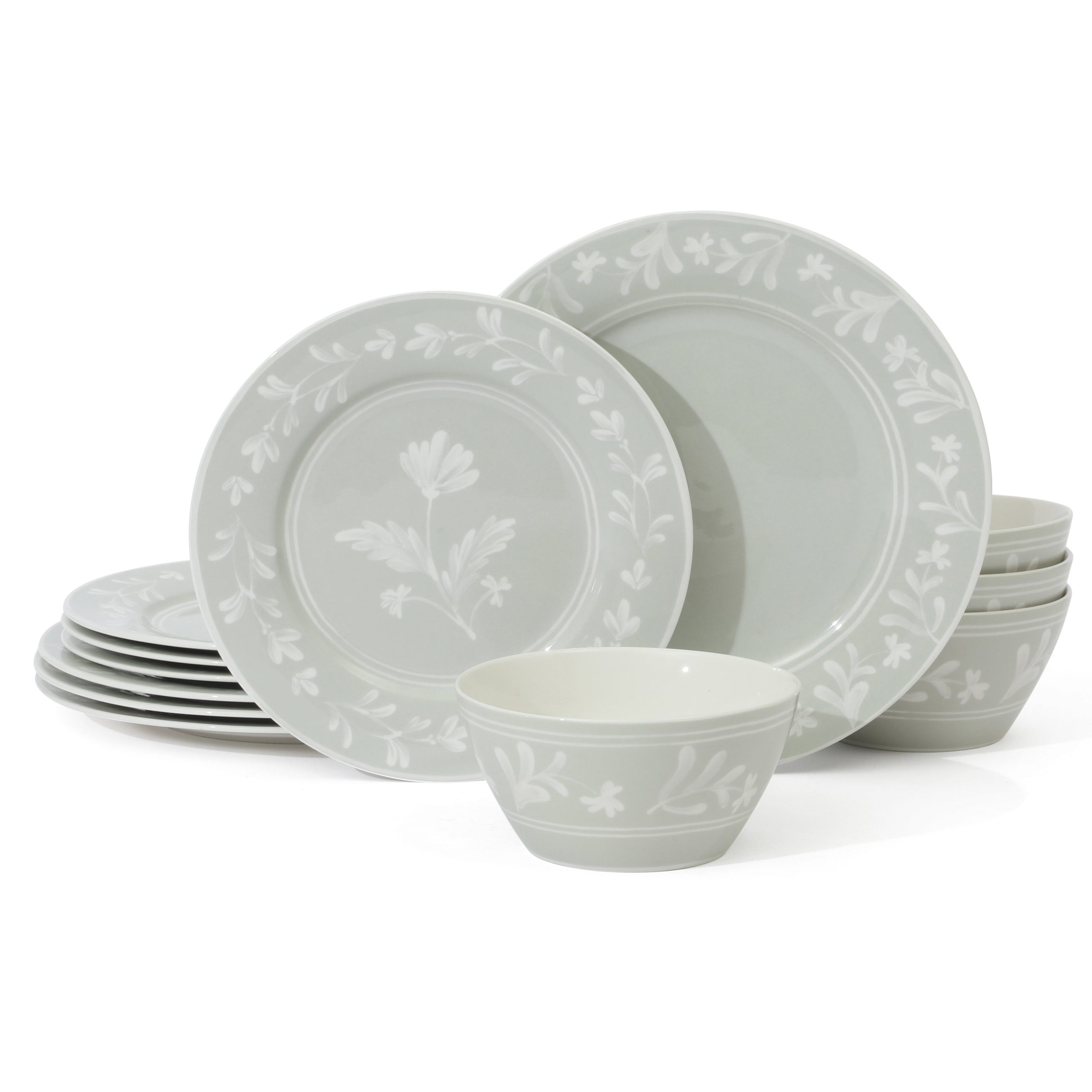 Martha Stewart Maiden Crown 12-Piece Dinnerware Set – Vegan Bone China Ceramic Plates & Bowls – Floral Design – Service for 4 – Dishwasher & Microwave Safe - Image 9