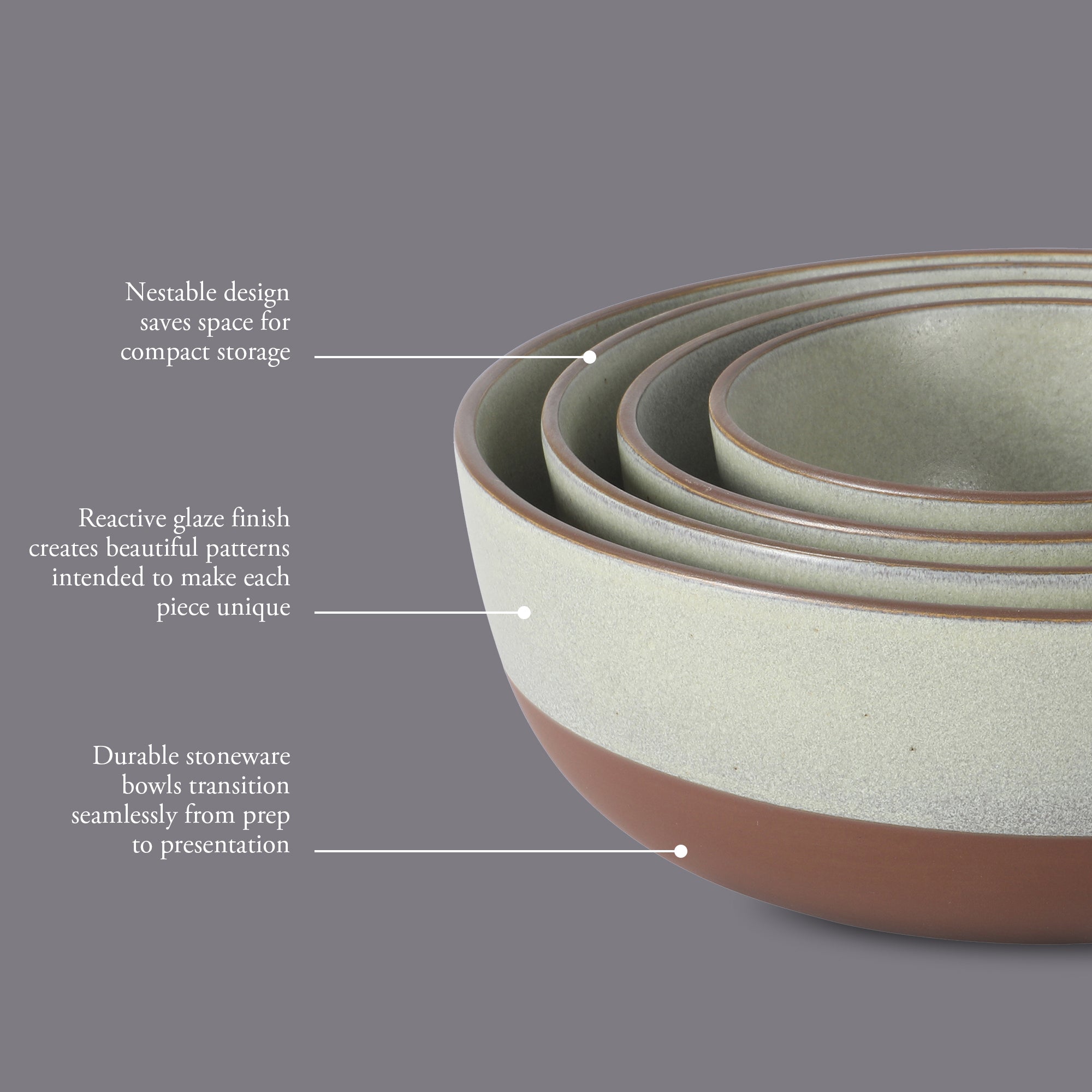 Gibson Elite William Crest 4 Piece Nesting Bowl Set, Round Stoneware Mixing Bowls, Reactive Glaze Finish, 5”, 6.25”, 7.5”, 9”, Prep & Serving Bowls, Microwave & Dishwasher Safe - Green - Image 5