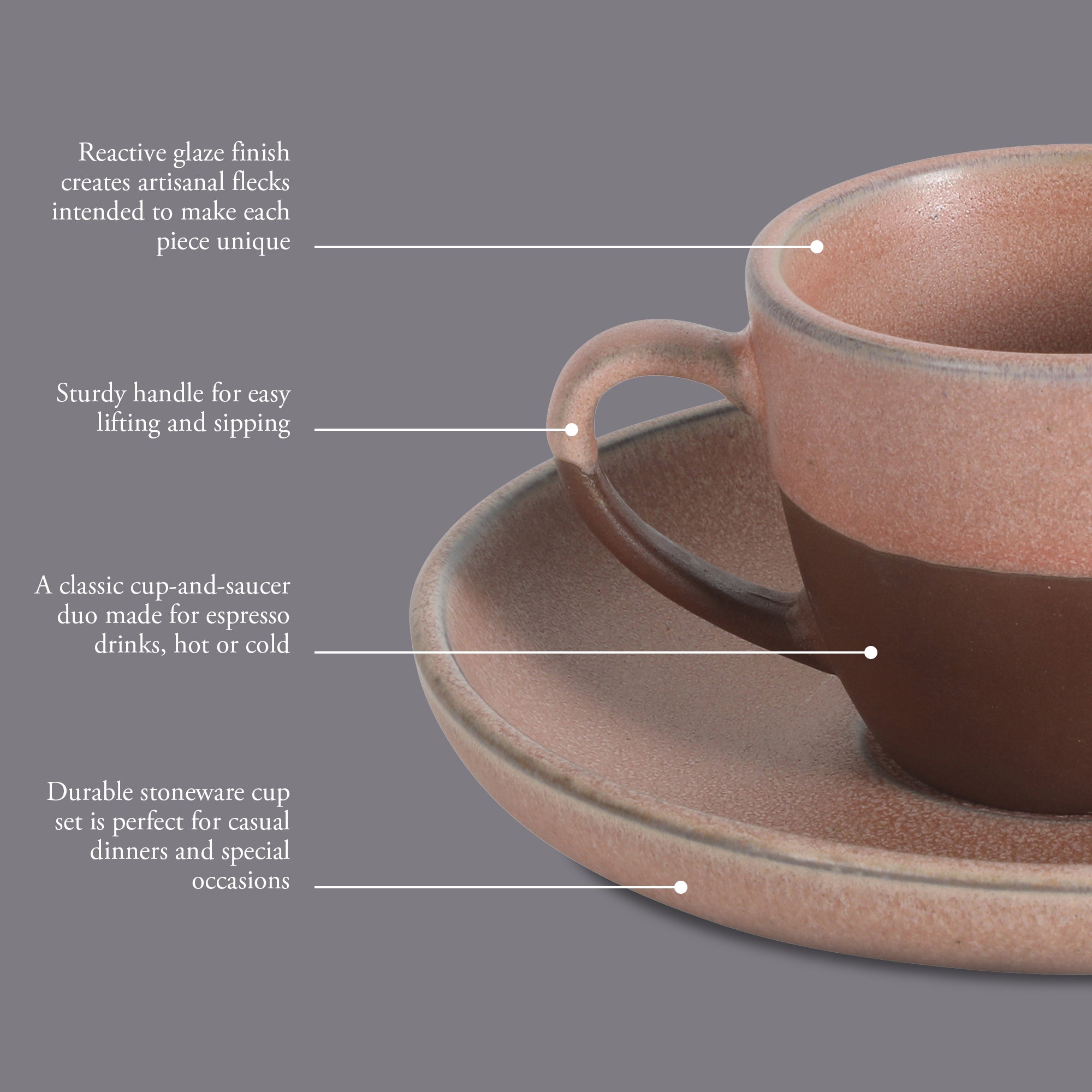 Gibson Elite William Crest 8 Piece Cup & Saucer Set, 4 Stoneware Cups & 4 Saucers, Reactive Glaze Finish, 3.5oz Espresso Cups, 5.5” Saucers, Round Coffee Set, Microwave & Dishwasher Safe - Image 7