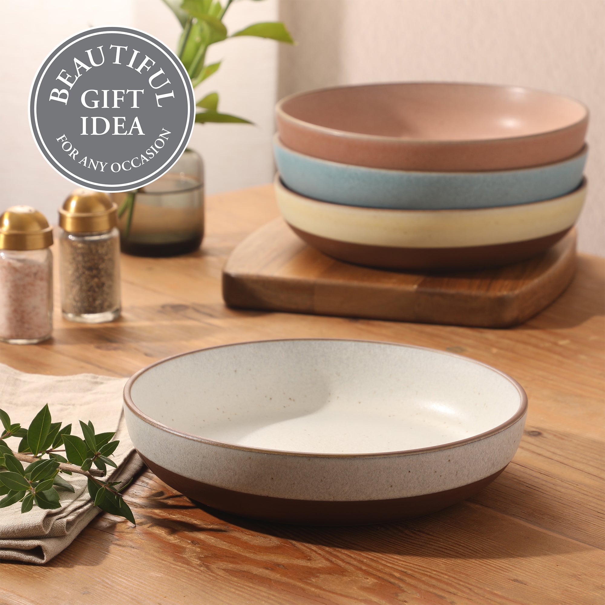 Gibson Elite William Crest 4 Piece Dinner Bowl Set, 8.5” Round Stoneware Bowls, Reactive Glaze Finish, Large Soup, Pasta & Salad Bowls, Microwave & Dishwasher Safe - Image 4