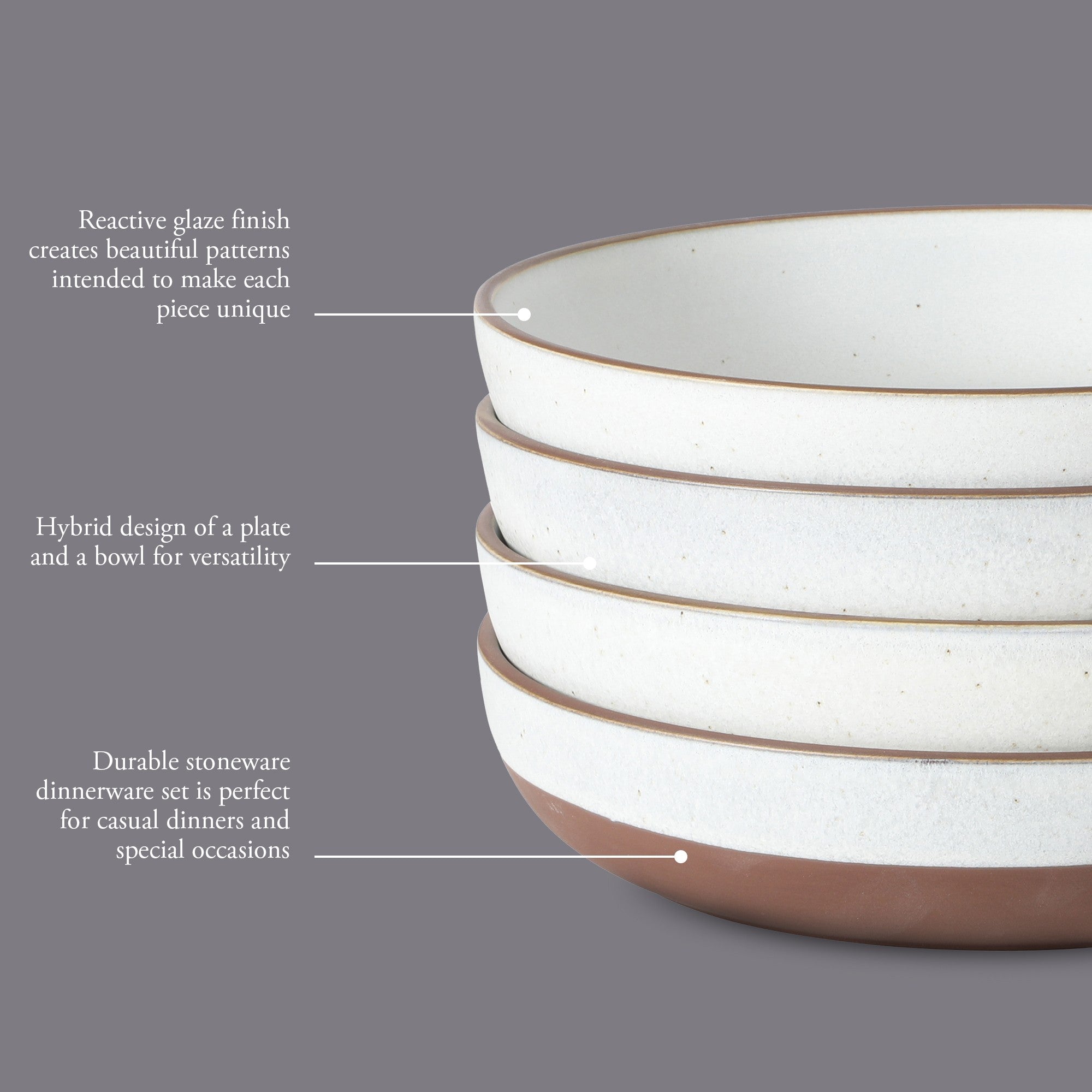 Gibson Elite William Crest 4 Piece Dinner Bowl Set, 8.5” Round Stoneware Bowls, Reactive Glaze Finish, Large Soup, Pasta & Salad Bowls, Microwave & Dishwasher Safe - Image 9