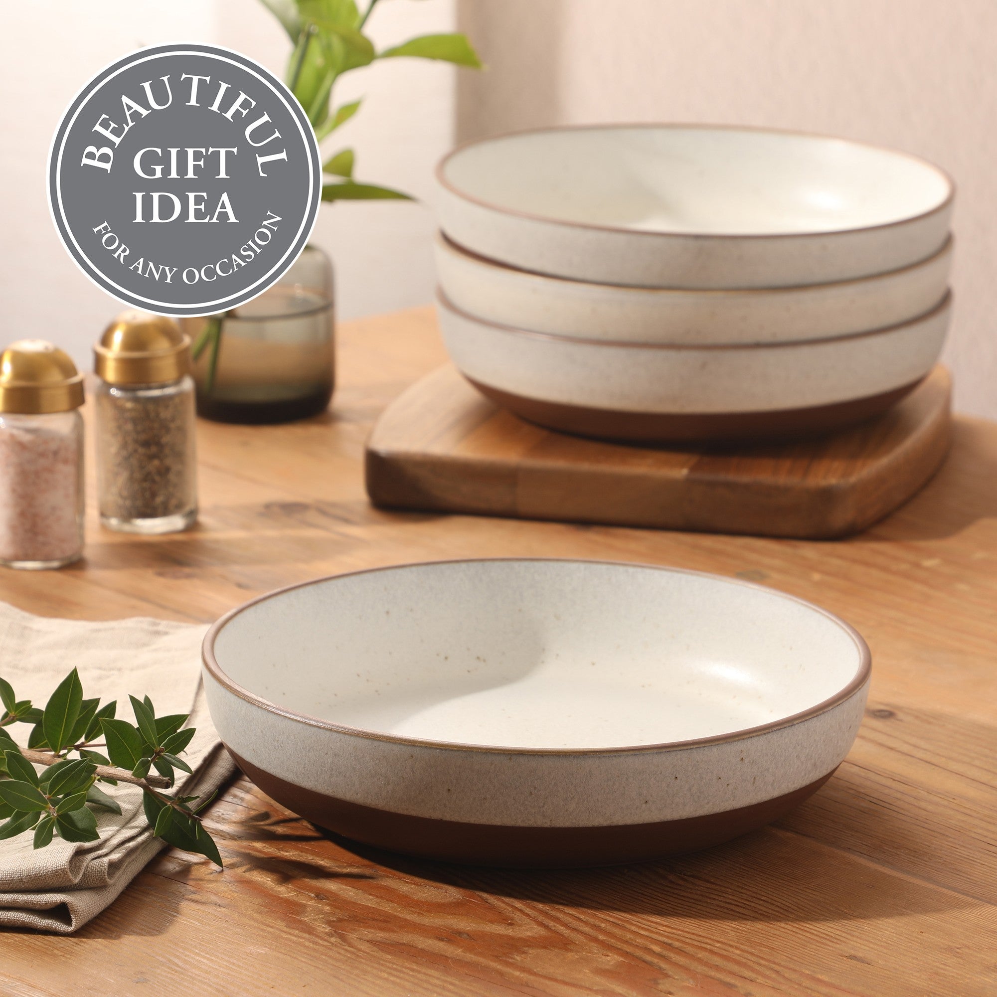 Gibson Elite William Crest 4 Piece Dinner Bowl Set, 8.5” Round Stoneware Bowls, Reactive Glaze Finish, Large Soup, Pasta & Salad Bowls, Microwave & Dishwasher Safe - Image 10