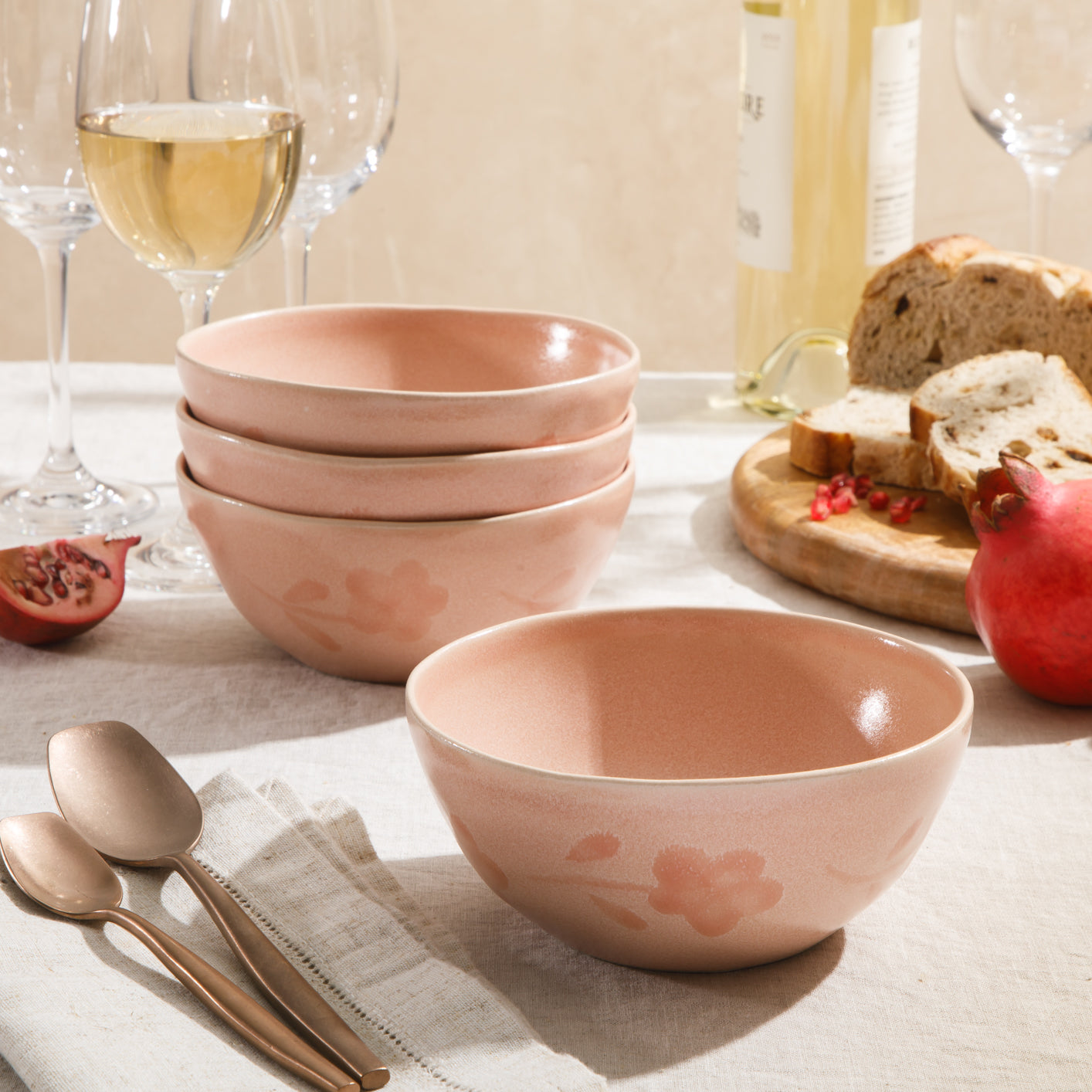Bloomhouse - 2 Time Oprah's Favorite Things - Made in Portugal Hand Painted 6.4 Inch Cereal Bowls Set of 4 - Porto Petals Floral Soup Bowl Set - Blush Pink - Image 2