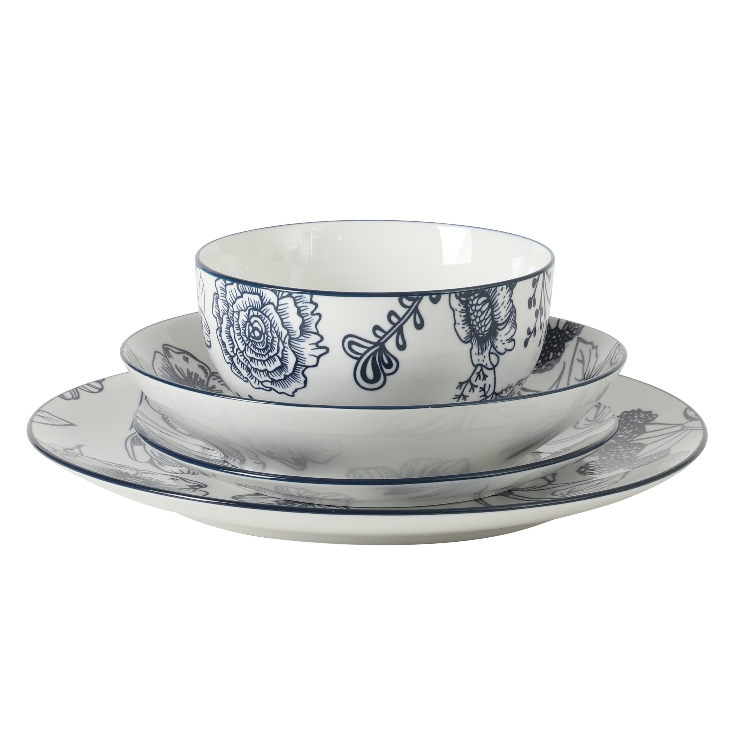 Gibson Home Westerly Court 16-Piece Dinnerware Set, Blue Floral Stoneware Plates & Bowls, Service for 4, Round Durable Everyday Dish Set - Image 5