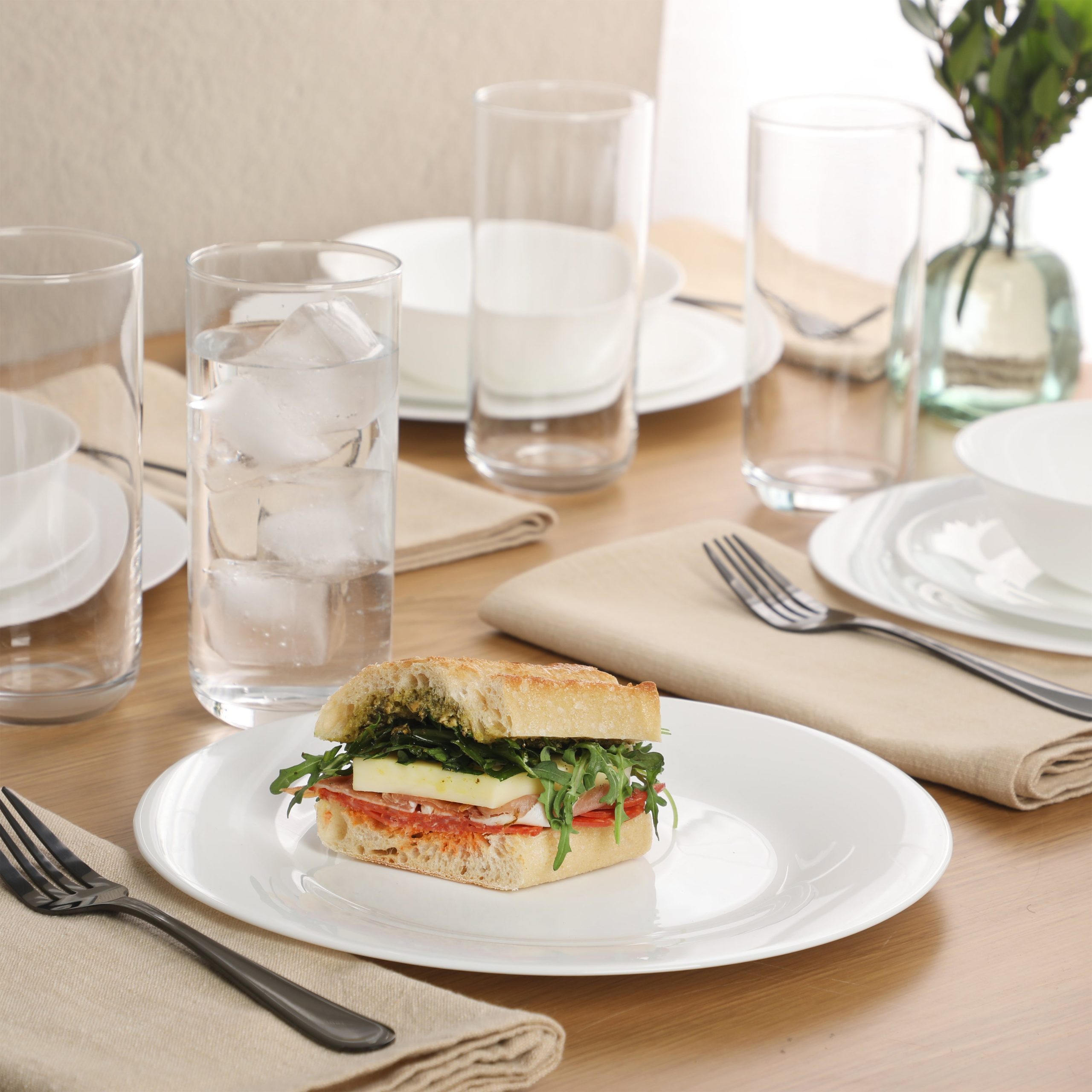 Gibson Home Vanilla Hills 12-Piece Opal Glass Dinnerware Set, Service for 4 – Includes 10" Dinner Plates, 8.5" Salad Plates & Bowls – Microwave Safe, Dishwasher Safe, Chip Resistant – White, Round - Image 3