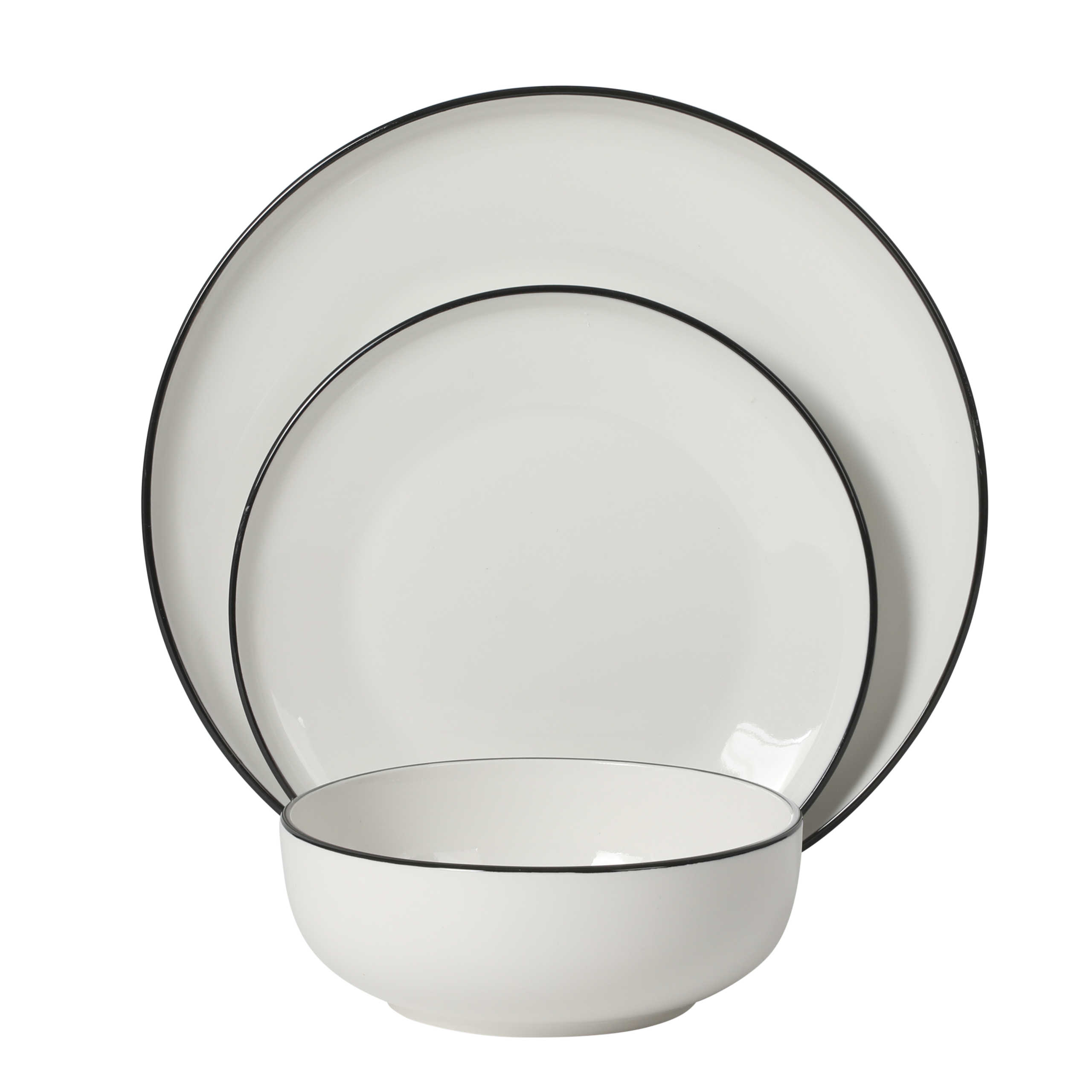 Gibson Home Havenstone 12-Piece Porcelain Dinnerware Set – Dinner Plates, Salad Plates & Bowls, Classic White With Black Rim Everyday Dish Set for Home, Kitchen, Microwave & Dishwasher Safe - Image 5