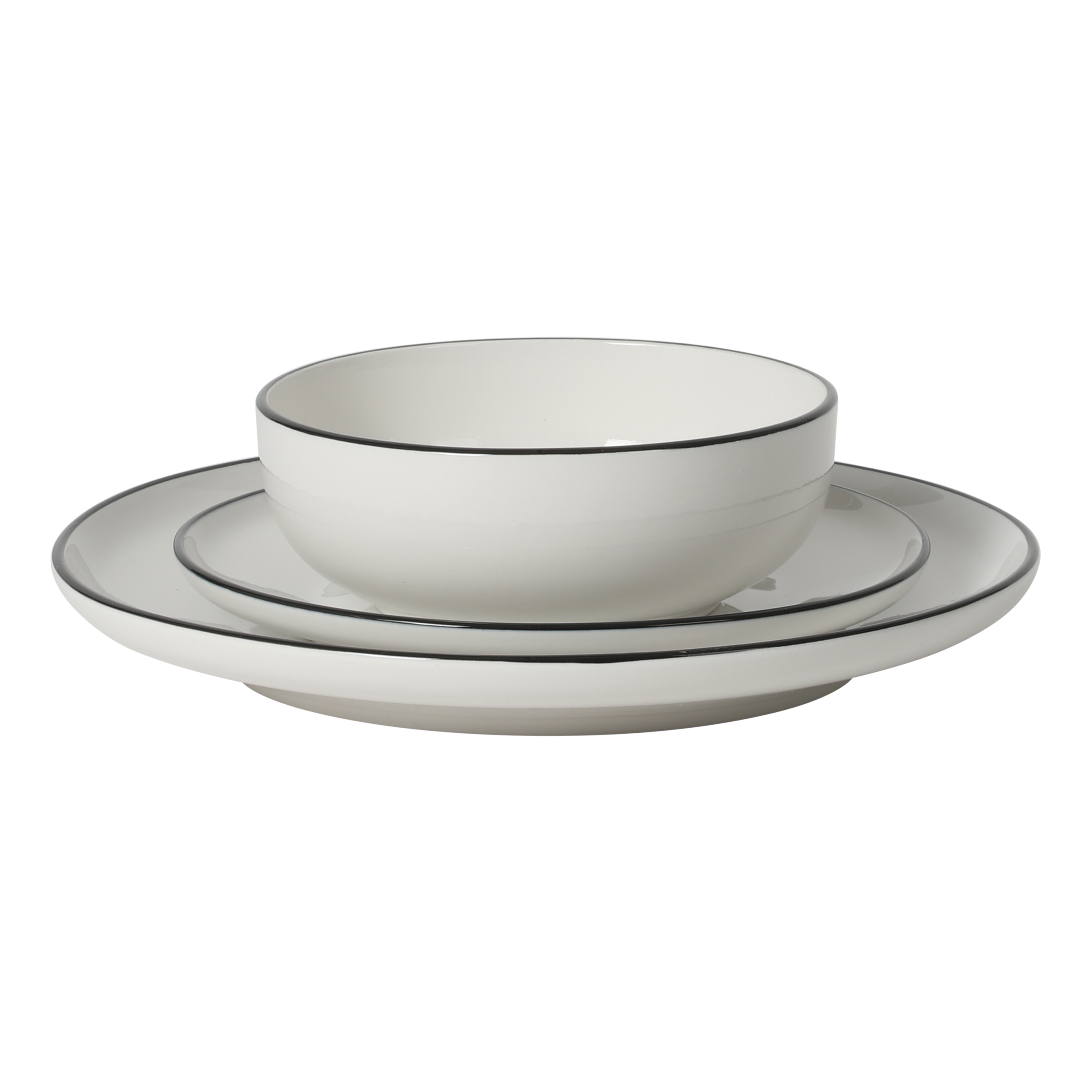 Gibson Home Havenstone 12-Piece Porcelain Dinnerware Set – Dinner Plates, Salad Plates & Bowls, Classic White With Black Rim Everyday Dish Set for Home, Kitchen, Microwave & Dishwasher Safe - Image 6